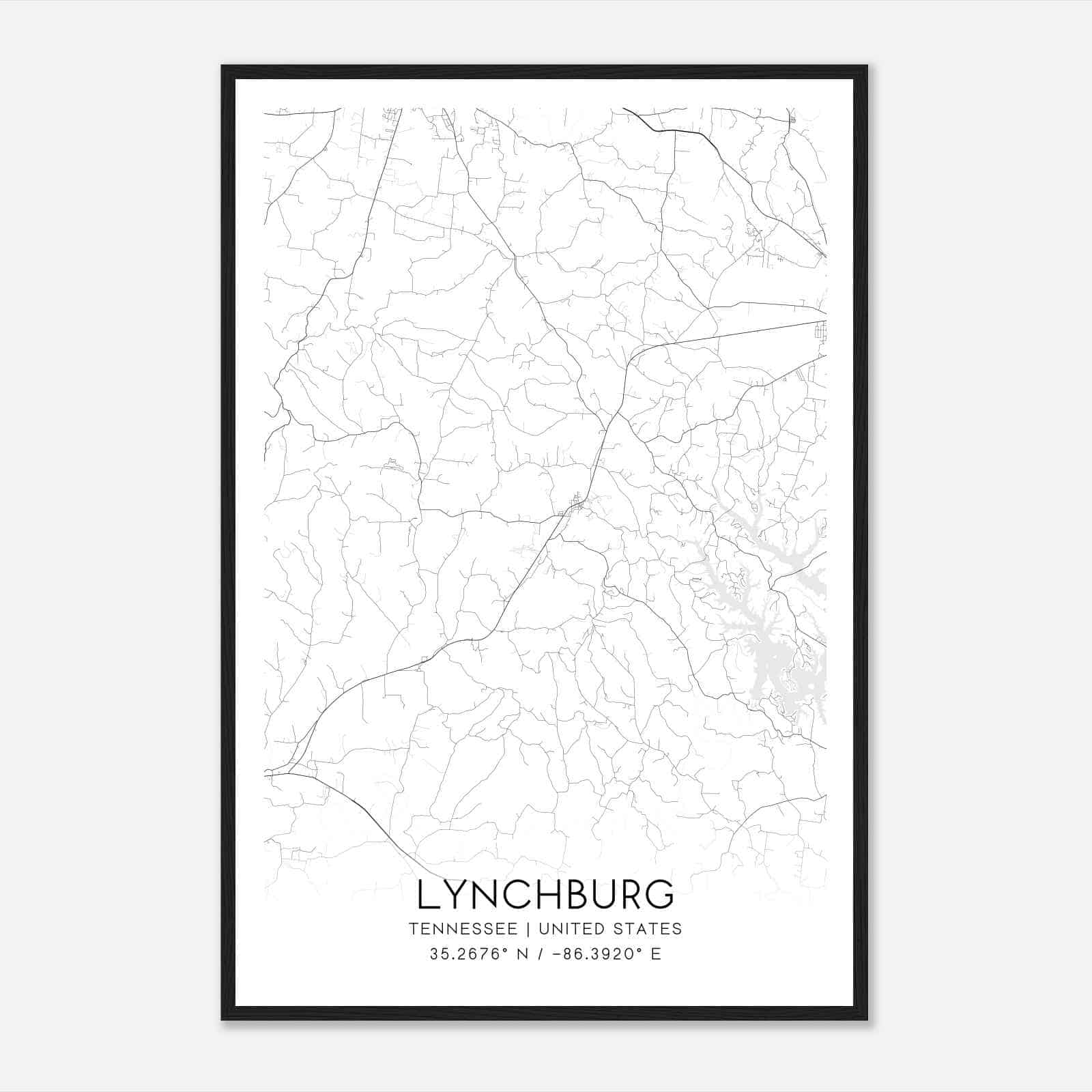 Lynchburg Tennessee Map Poster, Modern Home Decor Wall Art Print