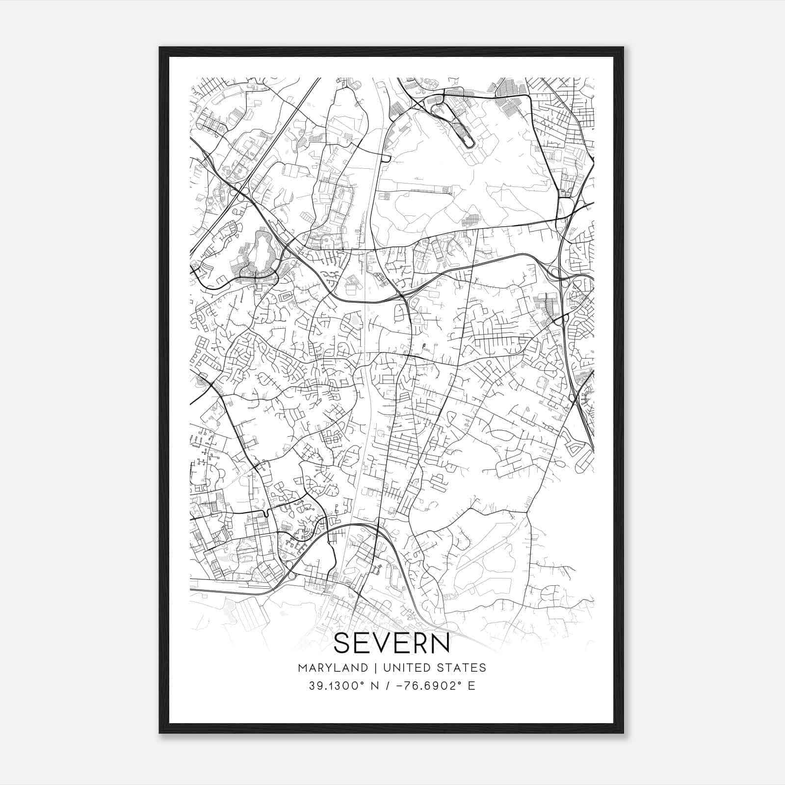 Severn Maryland Map Poster, Modern Home Decor Wall Art Print