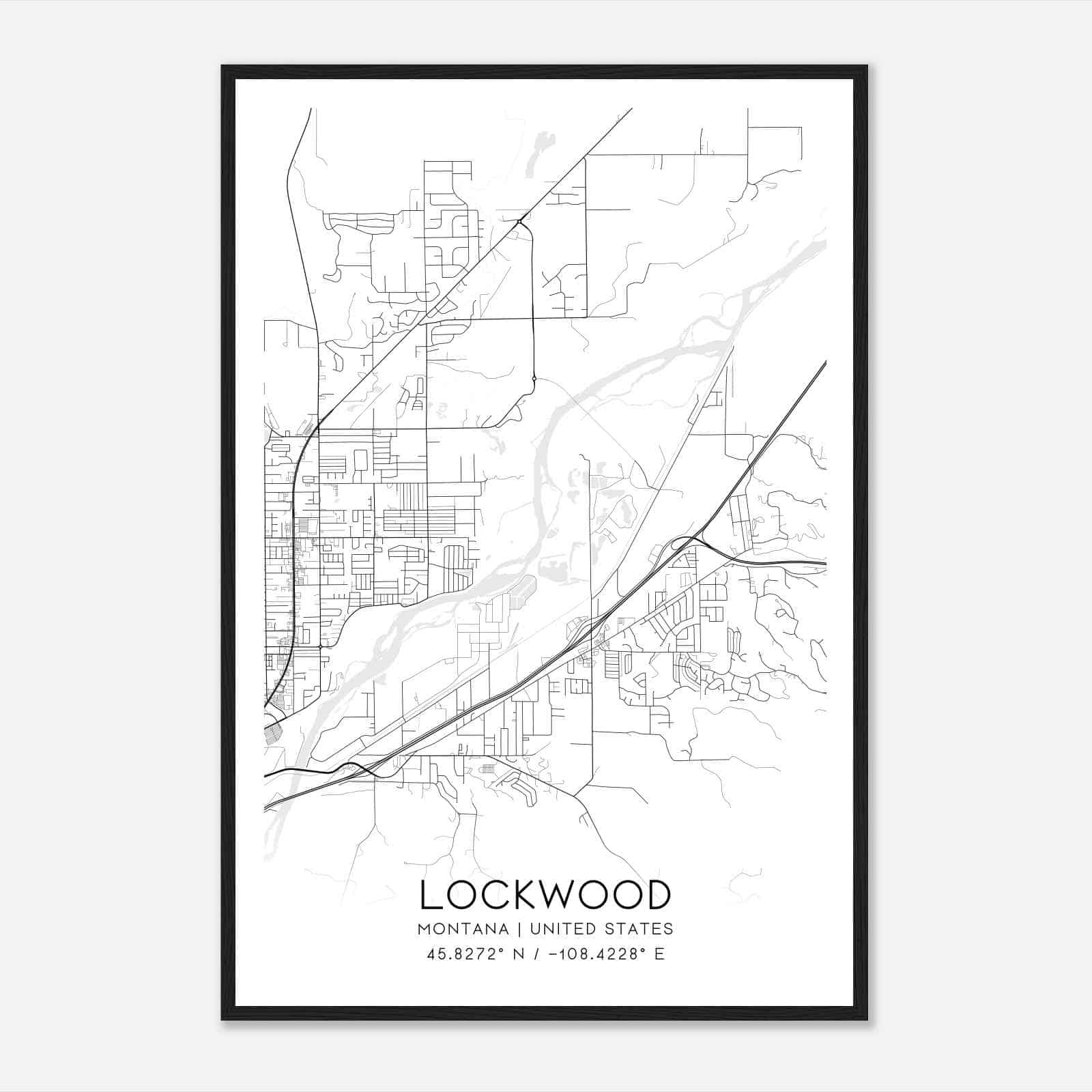Lockwood Montana Map Poster, Modern Home Decor Wall Art Print