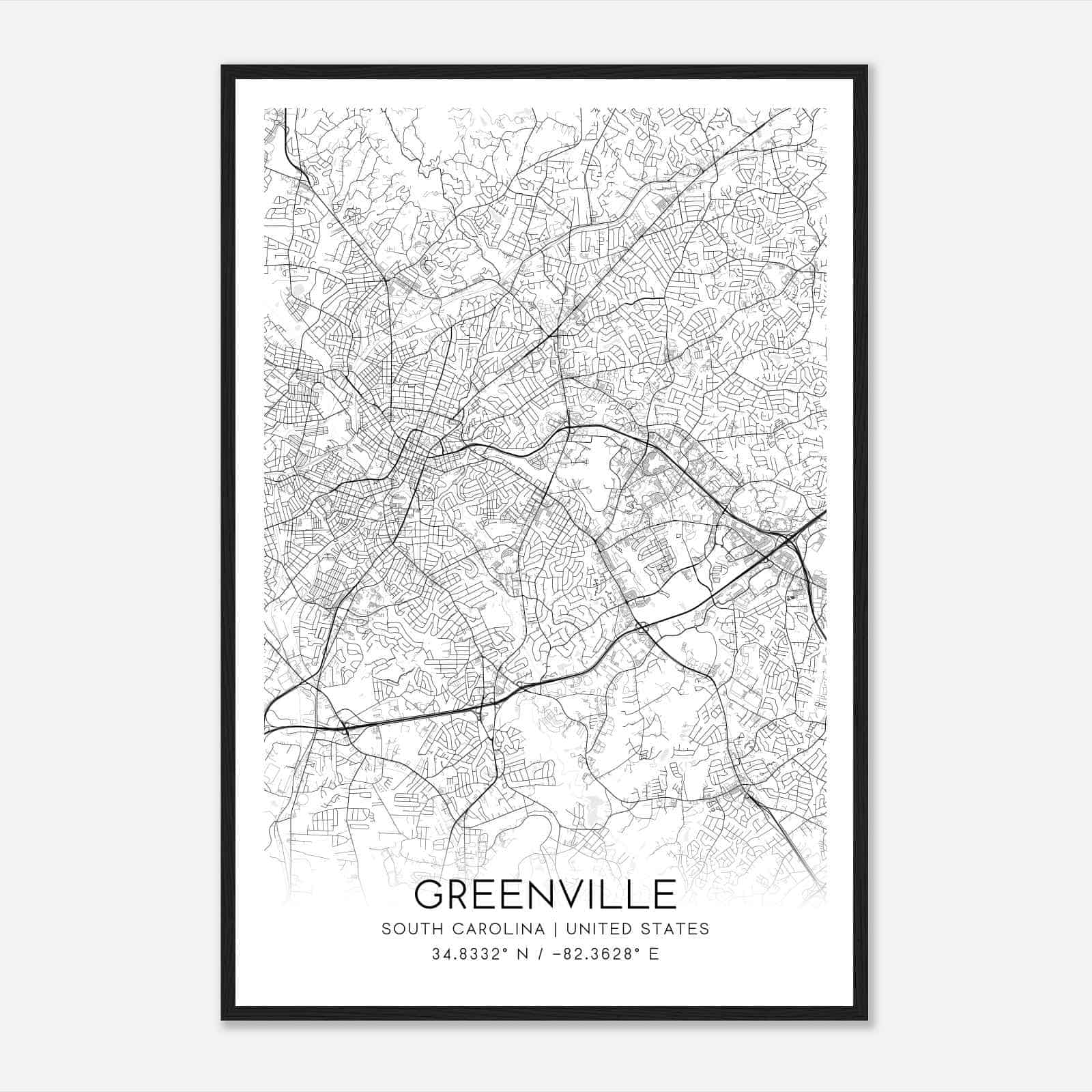 Greenville South Carolina Map Poster, Modern Home Decor Wall Art Print