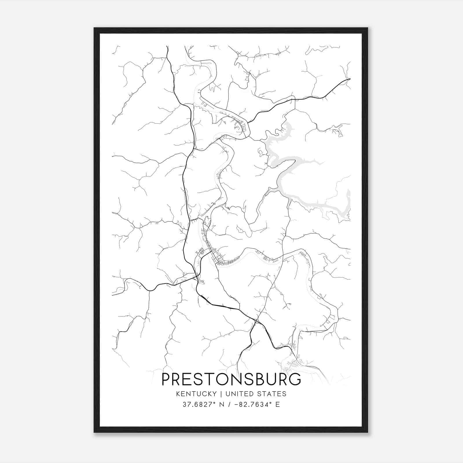 Prestonsburg Kentucky Map Poster, Modern Home Decor Wall Art Print