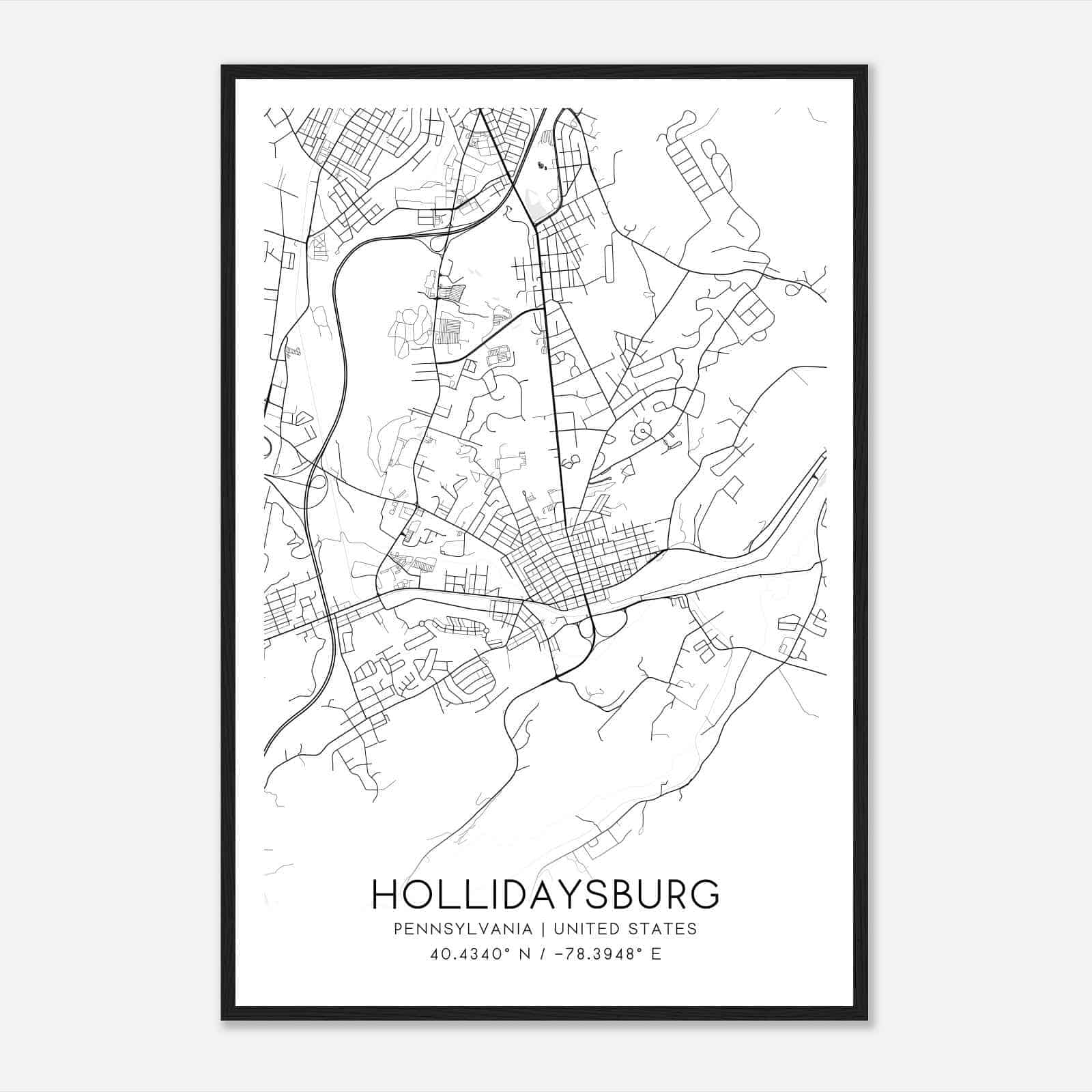 Hollidaysburg Pennsylvania Map Poster, Modern Home Decor Wall Art Print