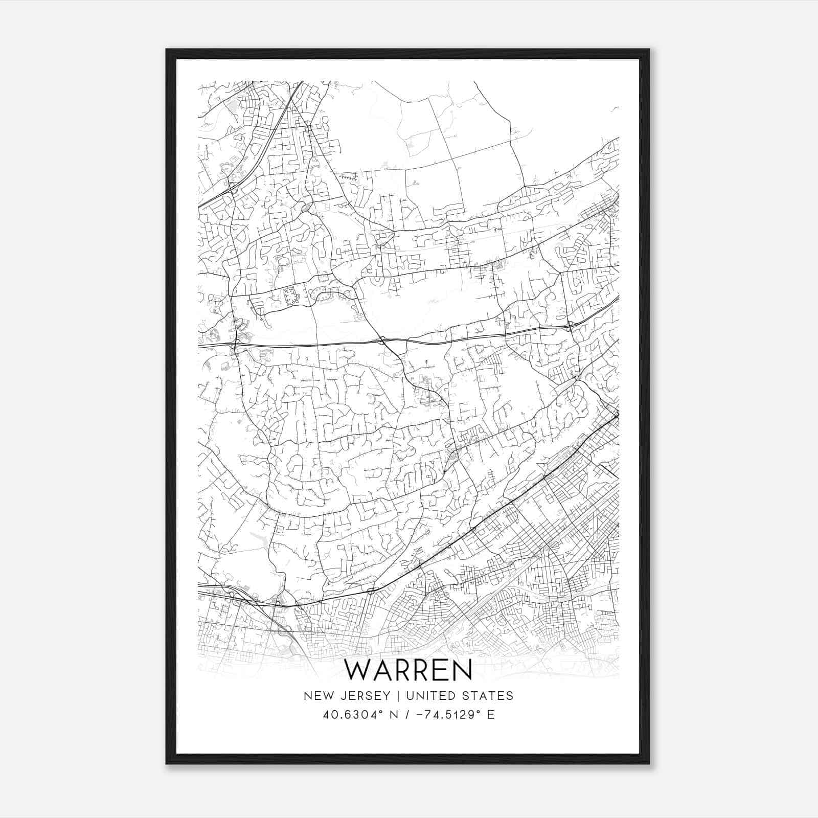 Warren New Jersey Map Poster, Modern Home Decor Wall Art Print