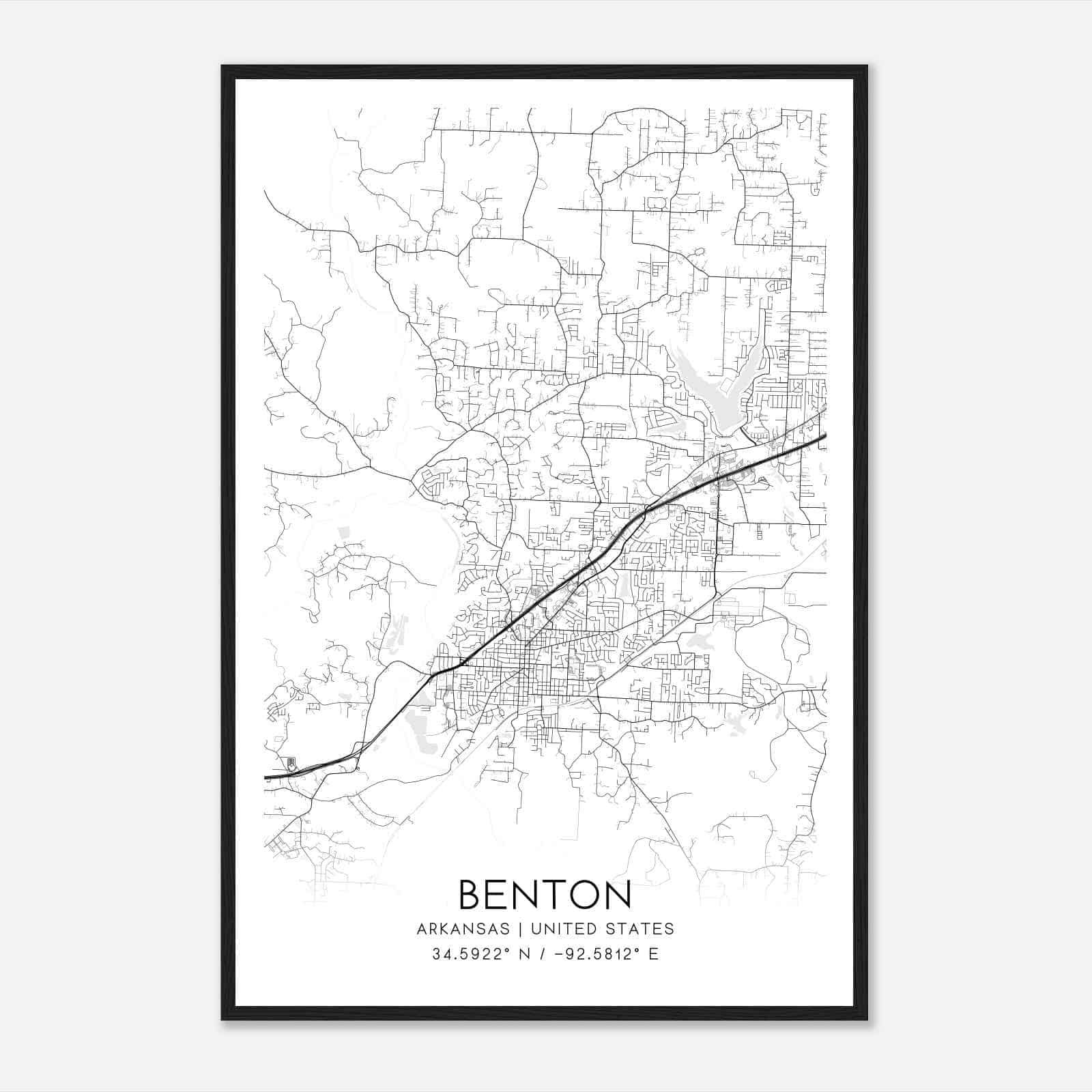 Benton Arkansas Map Poster, Modern Home Decor Wall Art Print