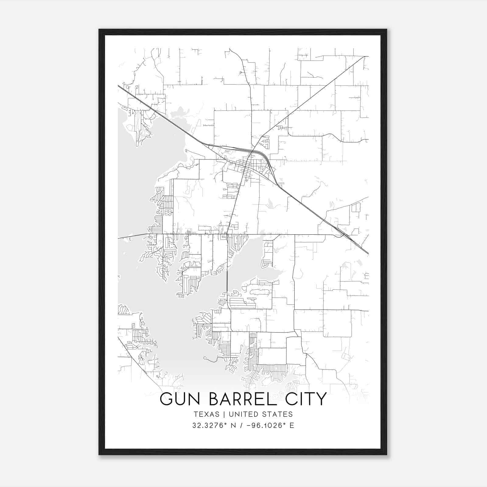 Gun Barrel City Texas Map Poster, Modern Home Decor Wall Art Print