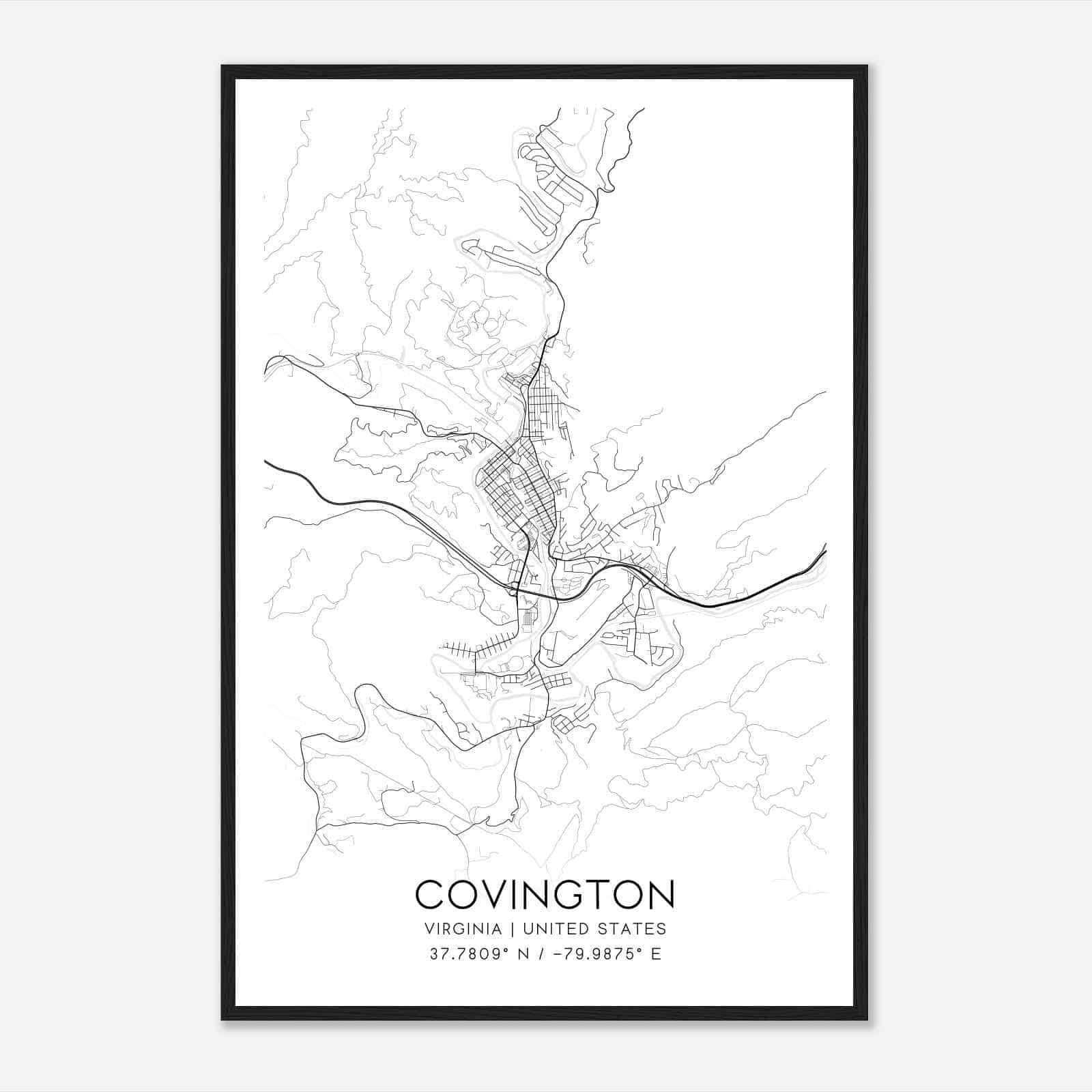 Covington Virginia Map Poster, Modern Home Decor Wall Art Print