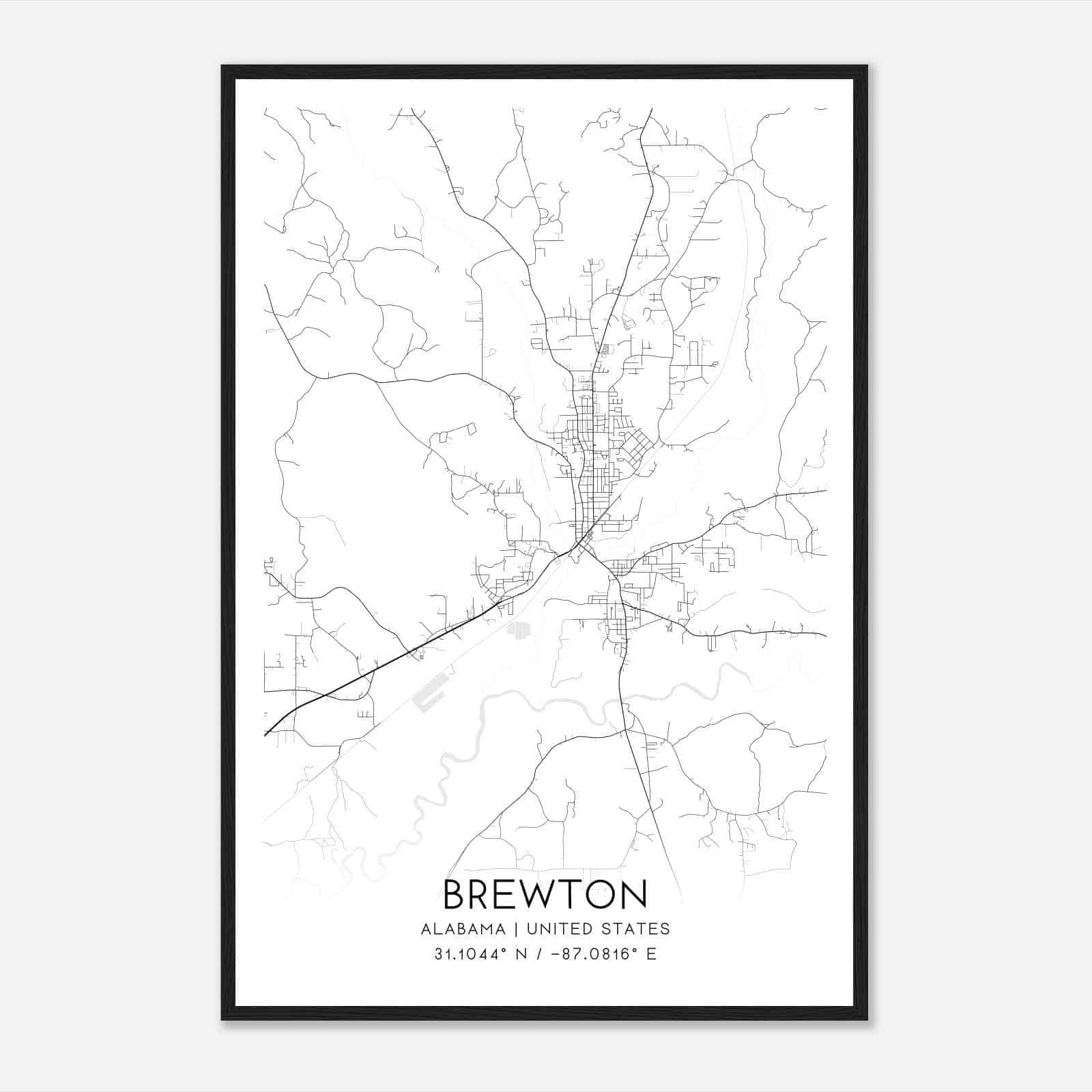 Brewton Alabama Map Poster, Modern Home Decor Wall Art Print
