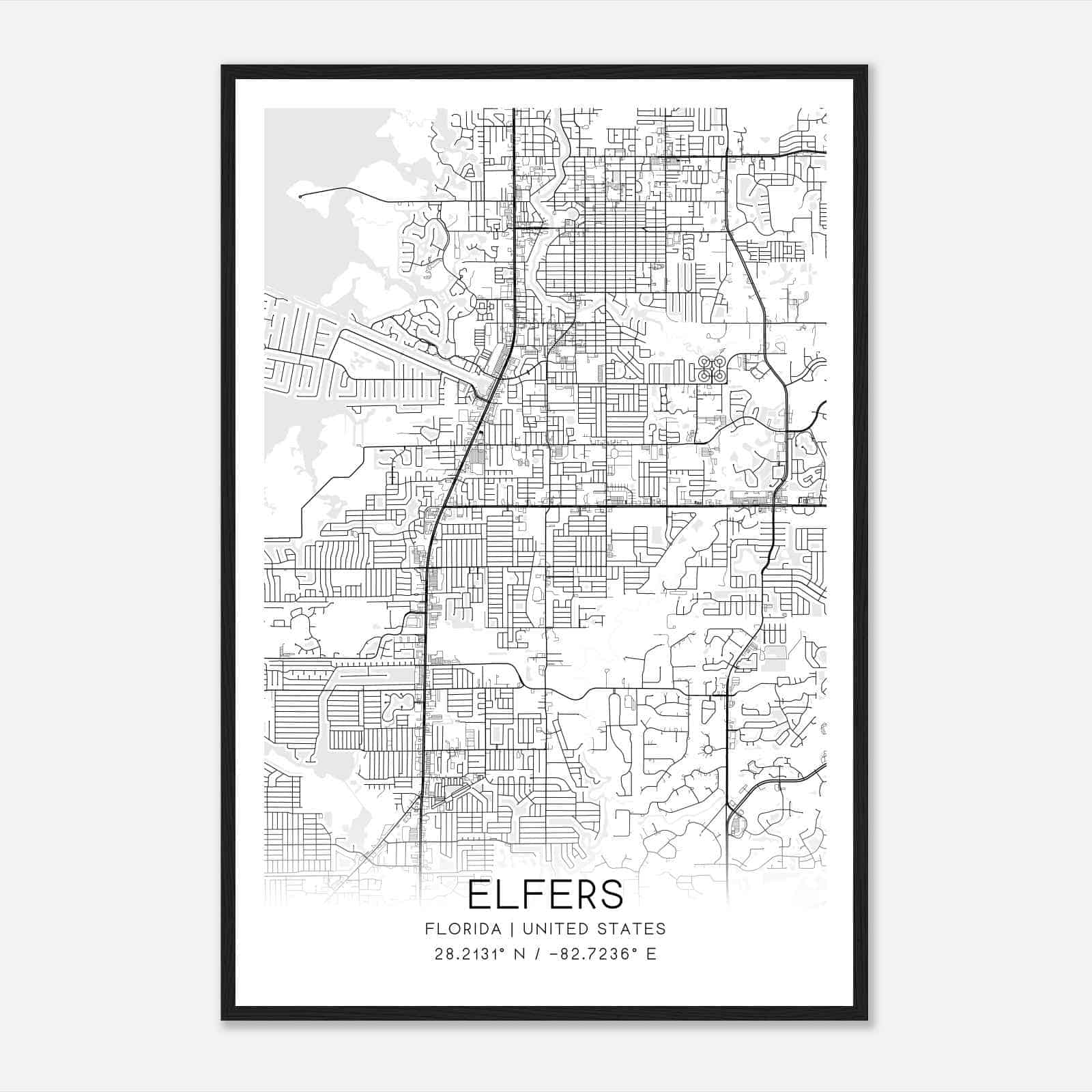 Elfers Florida Map Poster, Modern Home Decor Wall Art Print