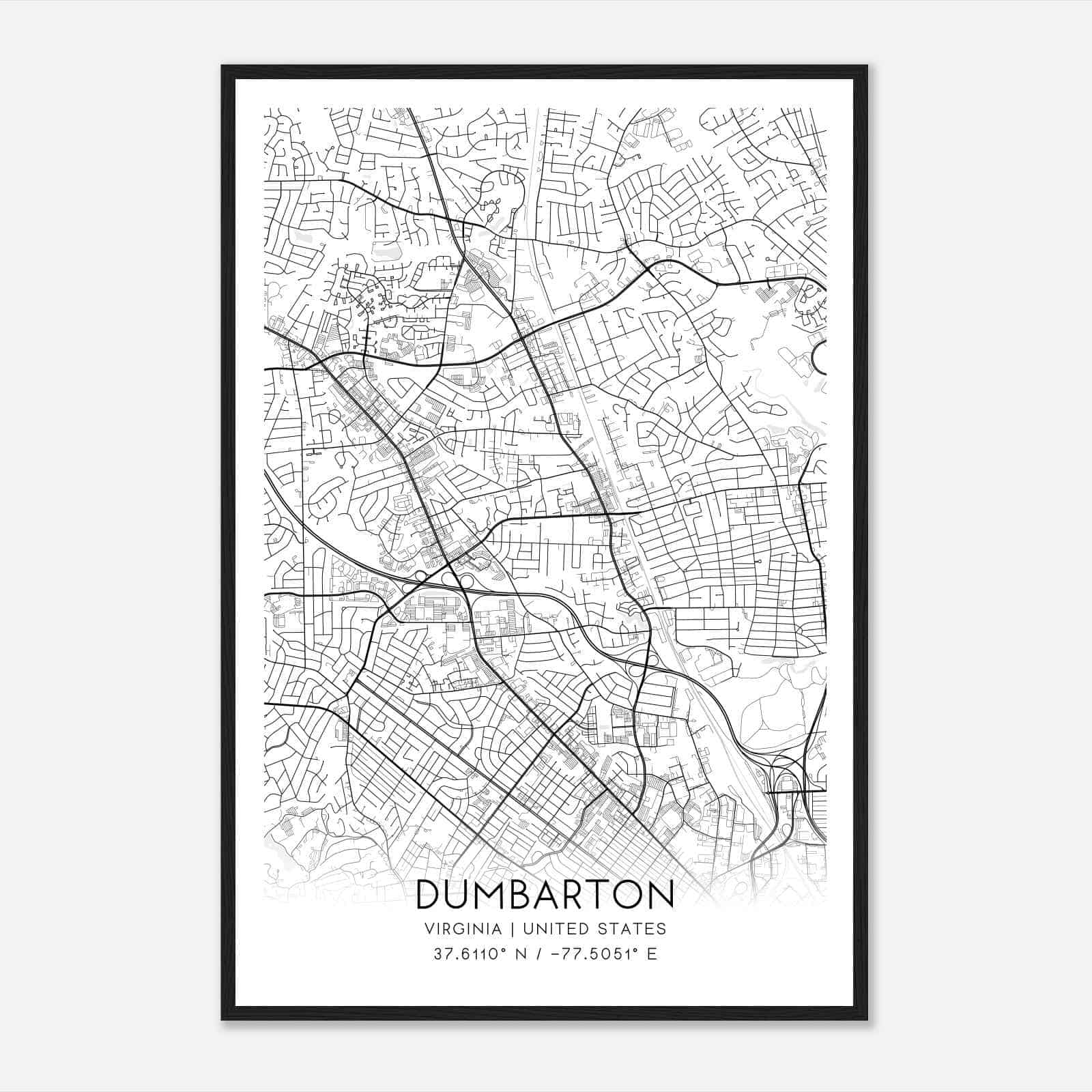 Dumbarton Virginia Map Poster, Modern Home Decor Wall Art Print