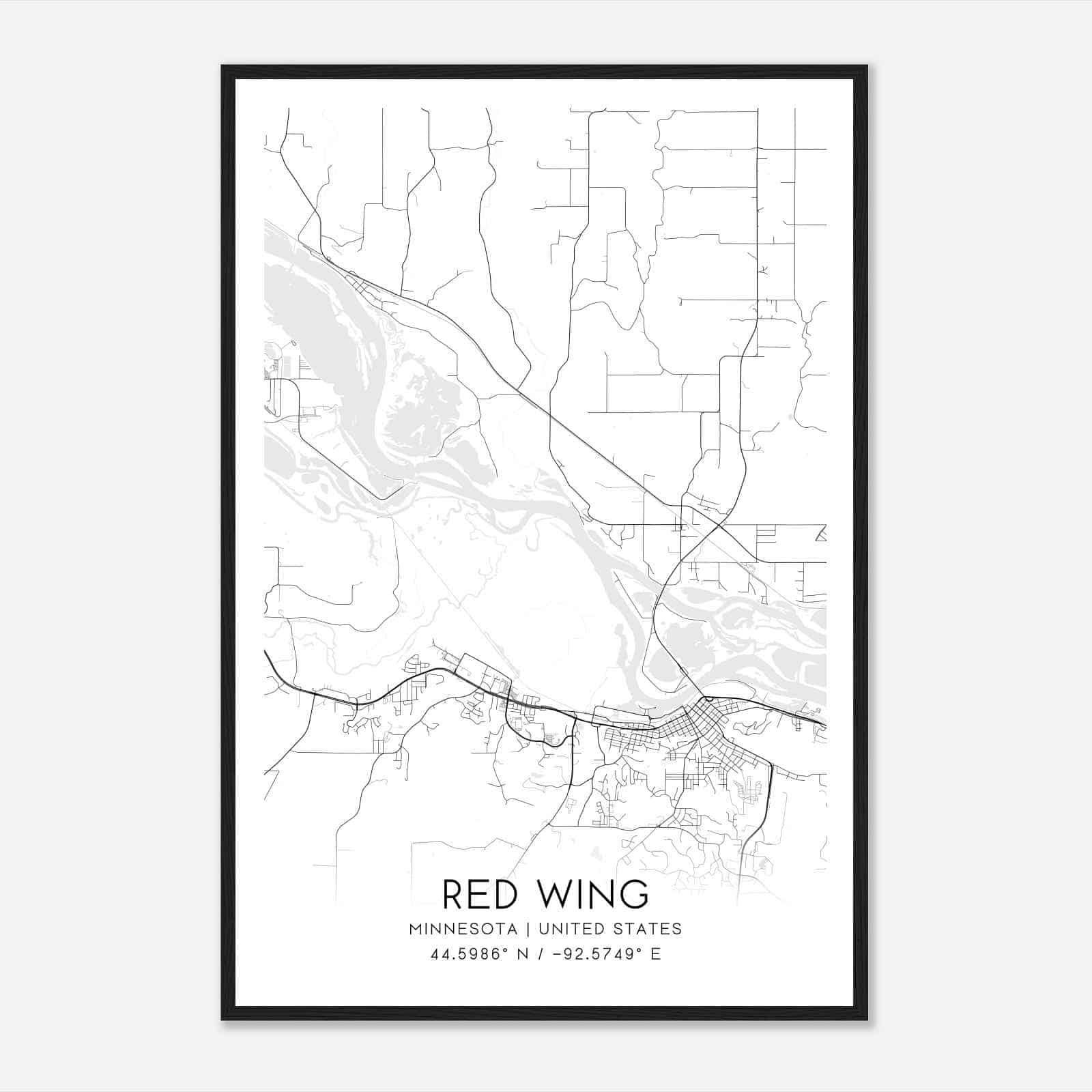 Red Wing Minnesota Map Poster, Modern Home Decor Wall Art Print