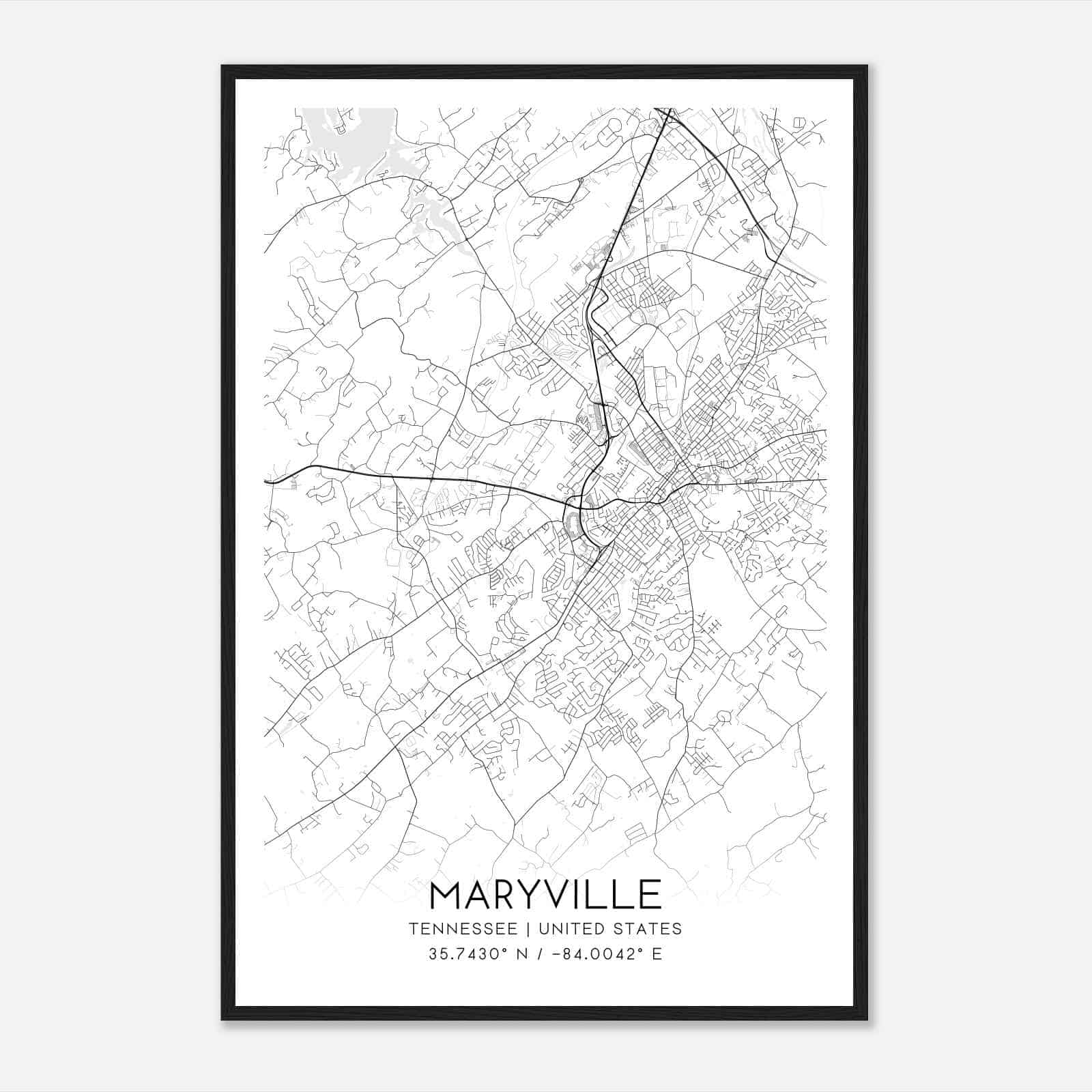 Maryville Tennessee Map Poster, Modern Home Decor Wall Art Print