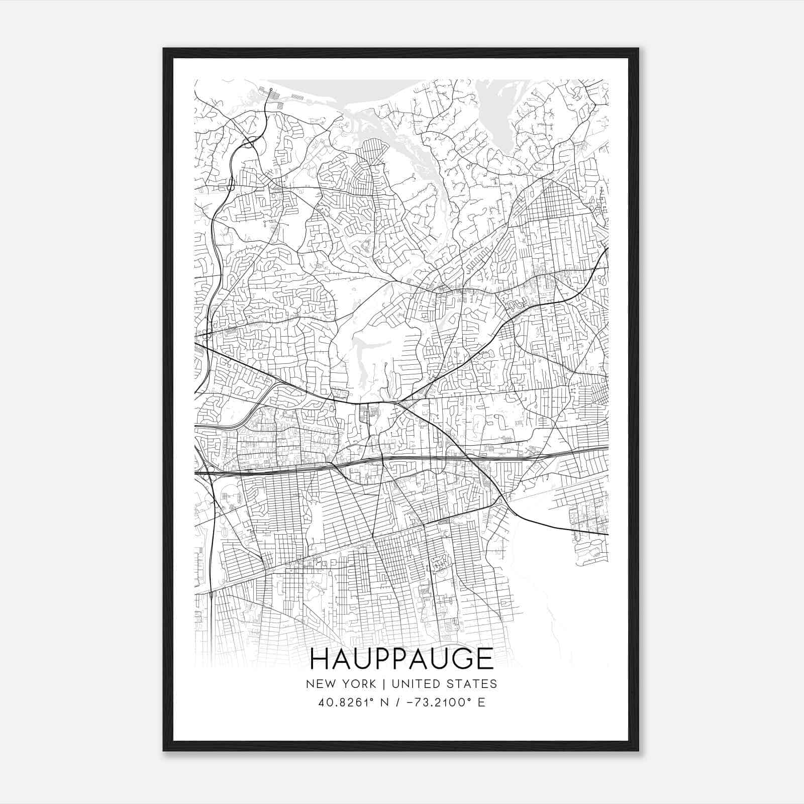 Hauppauge New York Map Poster, Modern Home Decor Wall Art Print