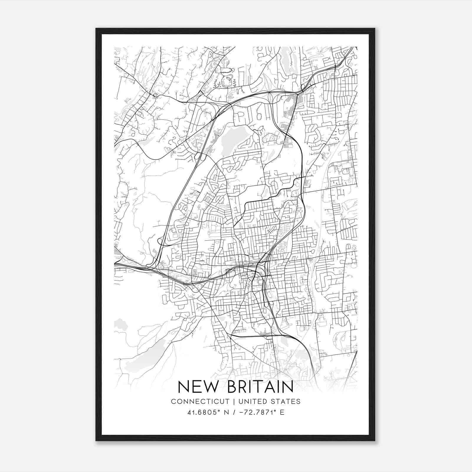 New Britain Connecticut Map Poster, Modern Home Decor Wall Art Print