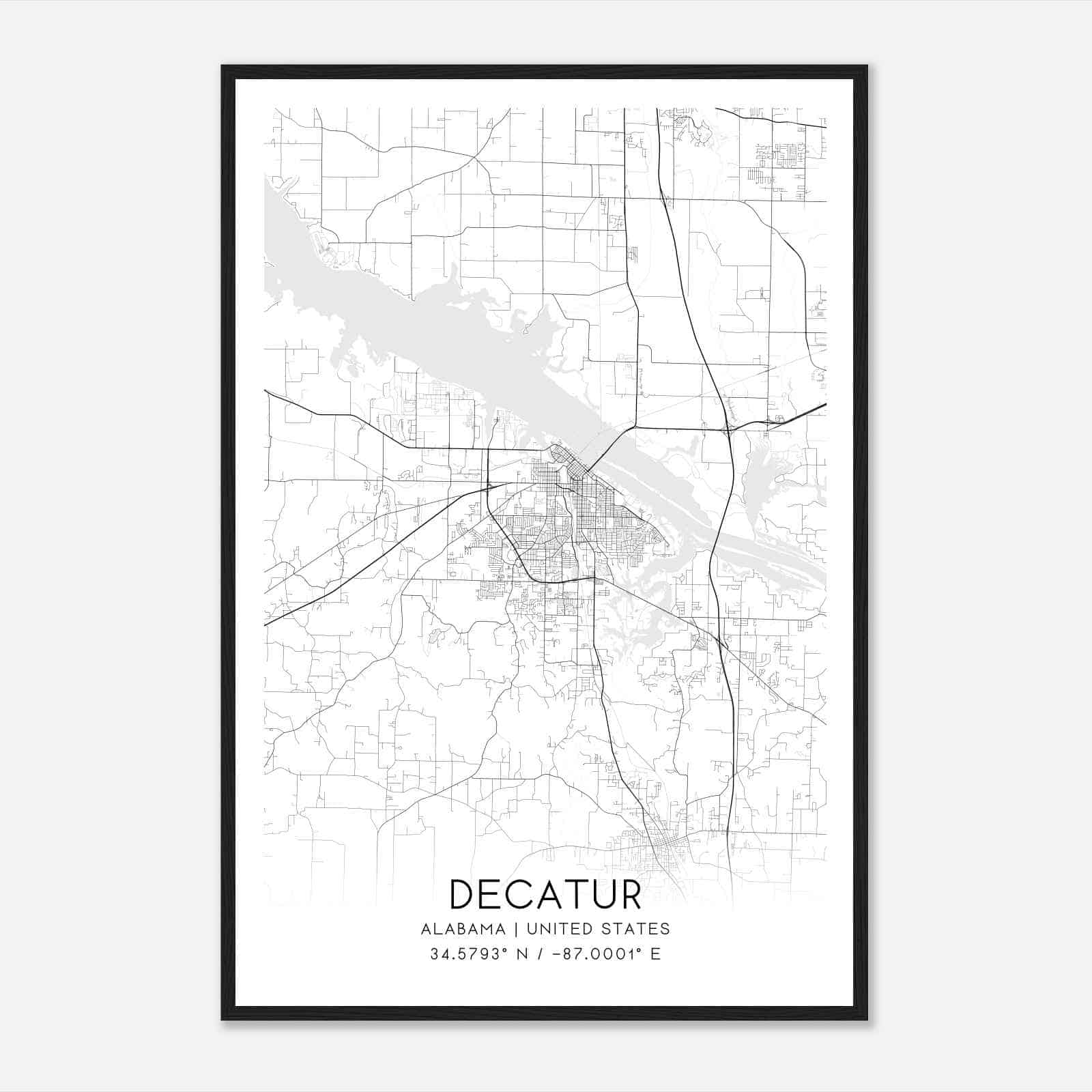 Decatur Alabama Map Poster, Modern Home Decor Wall Art Print