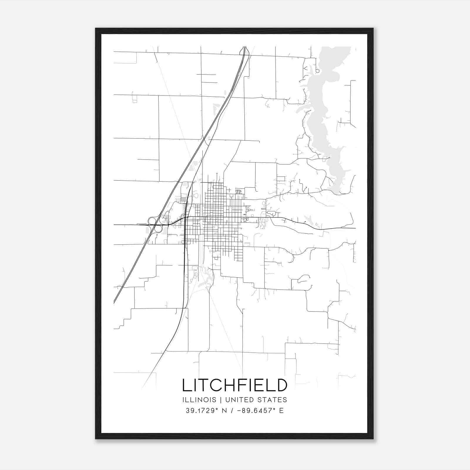 Litchfield Illinois Map Poster, Modern Home Decor Wall Art Print
