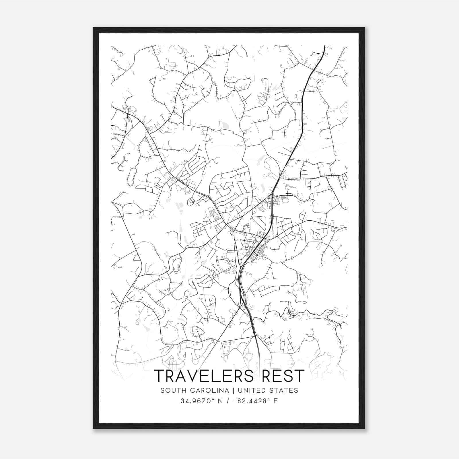 Travelers Rest South Carolina Map Poster, Modern Home Decor Wall Art Print