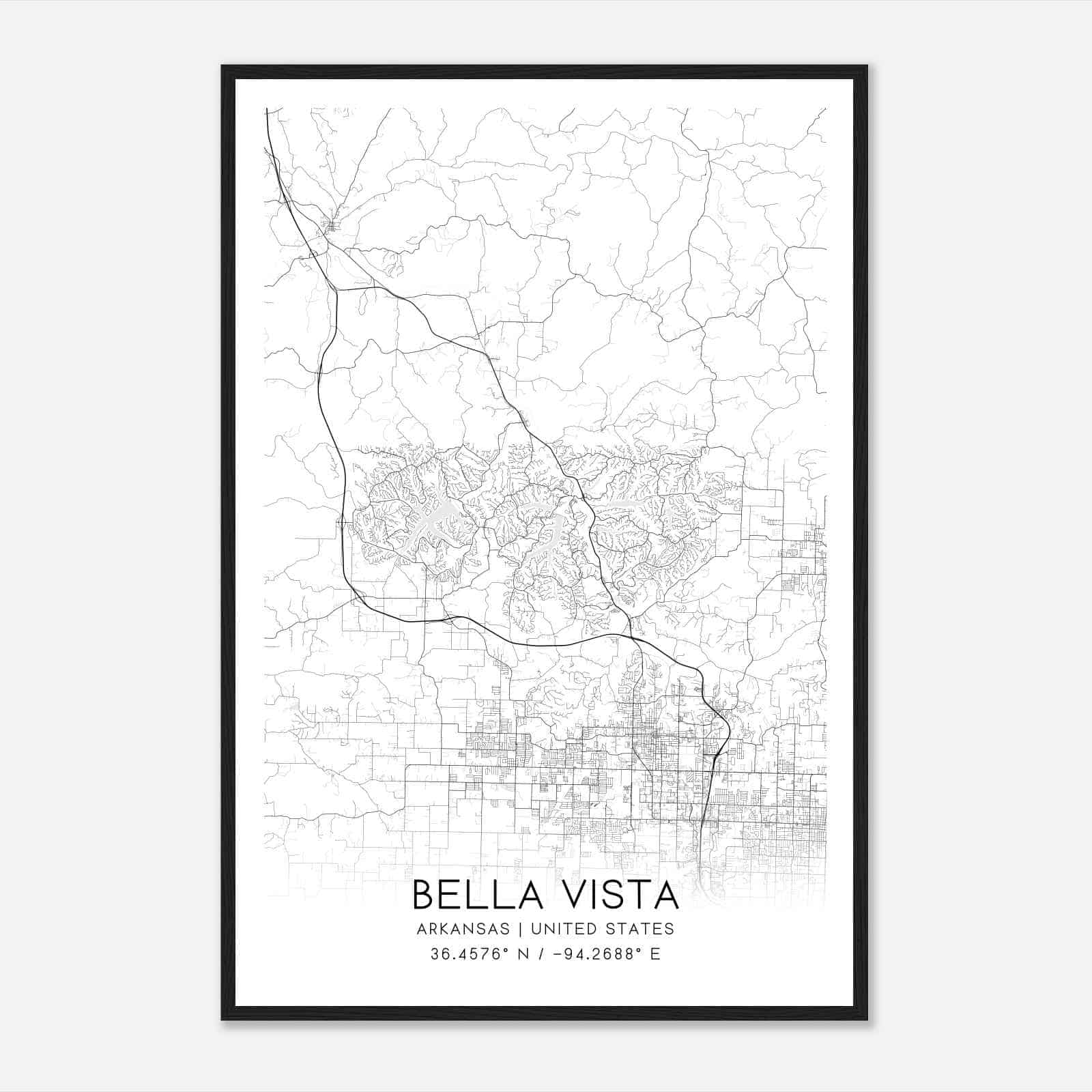 Bella Vista Arkansas Map Poster, Modern Home Decor Wall Art Print