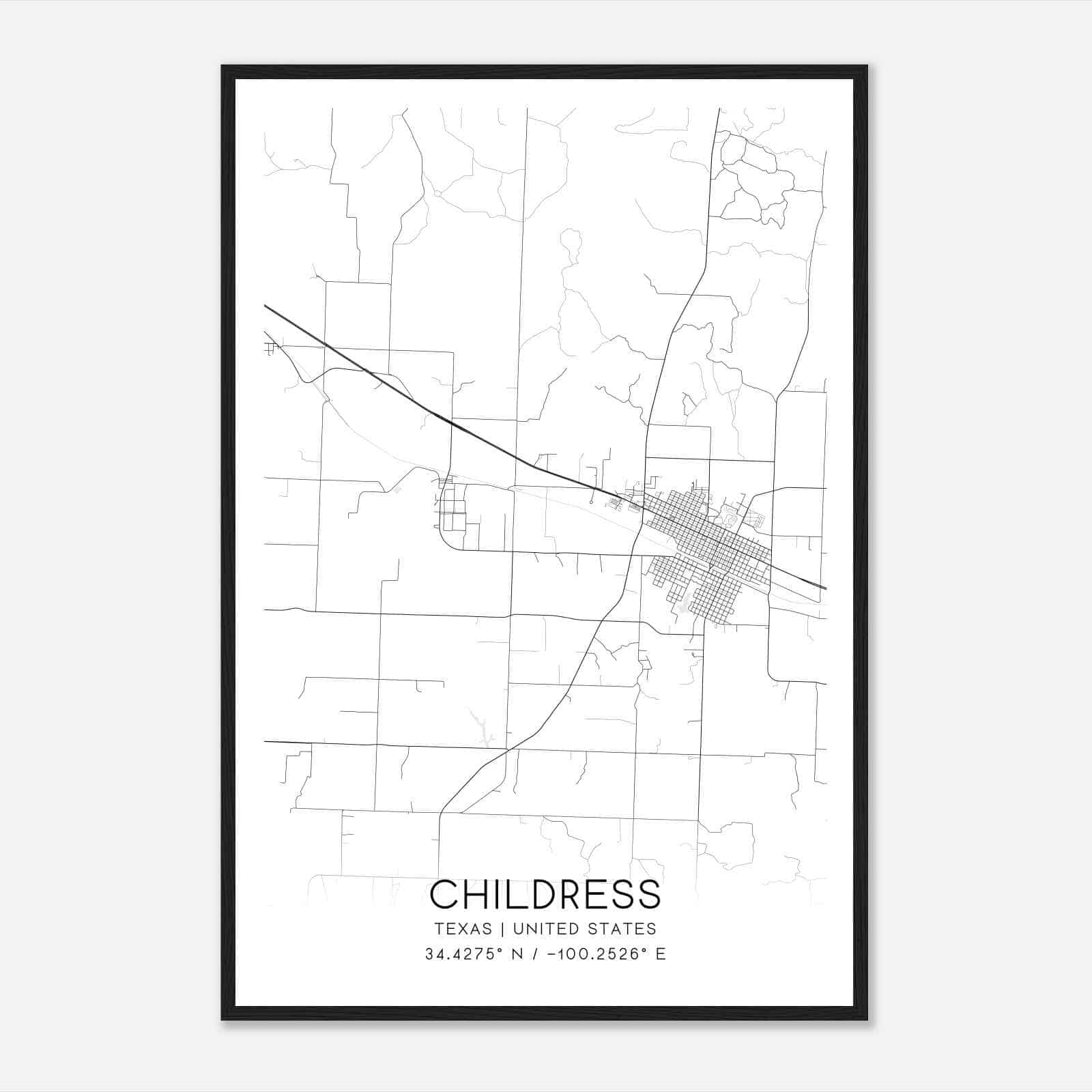 Childress Texas Map Poster, Modern Home Decor Wall Art Print