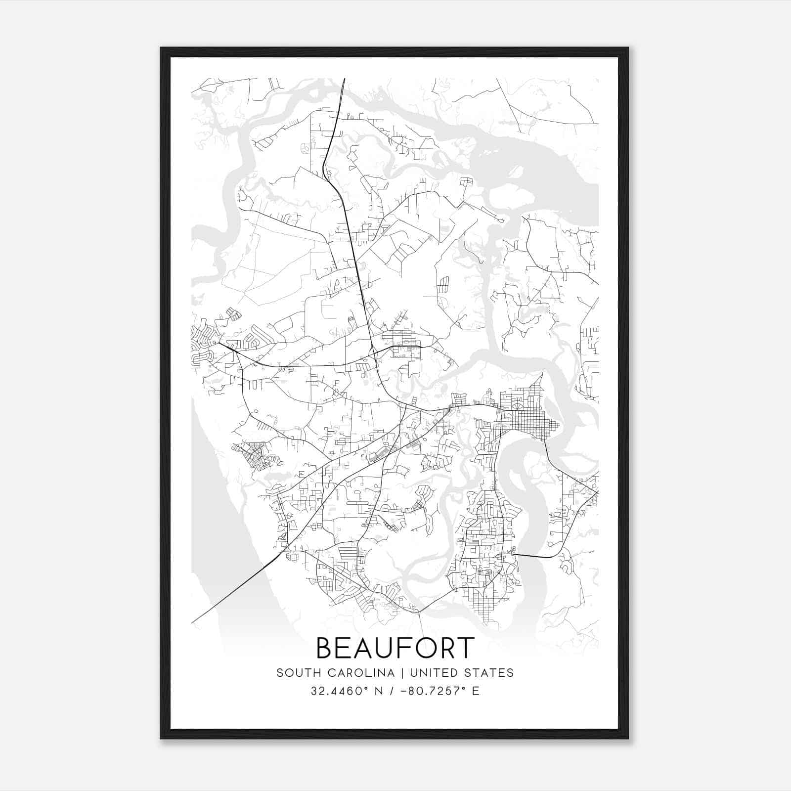 Beaufort South Carolina Map Poster, Modern Home Decor Wall Art Print