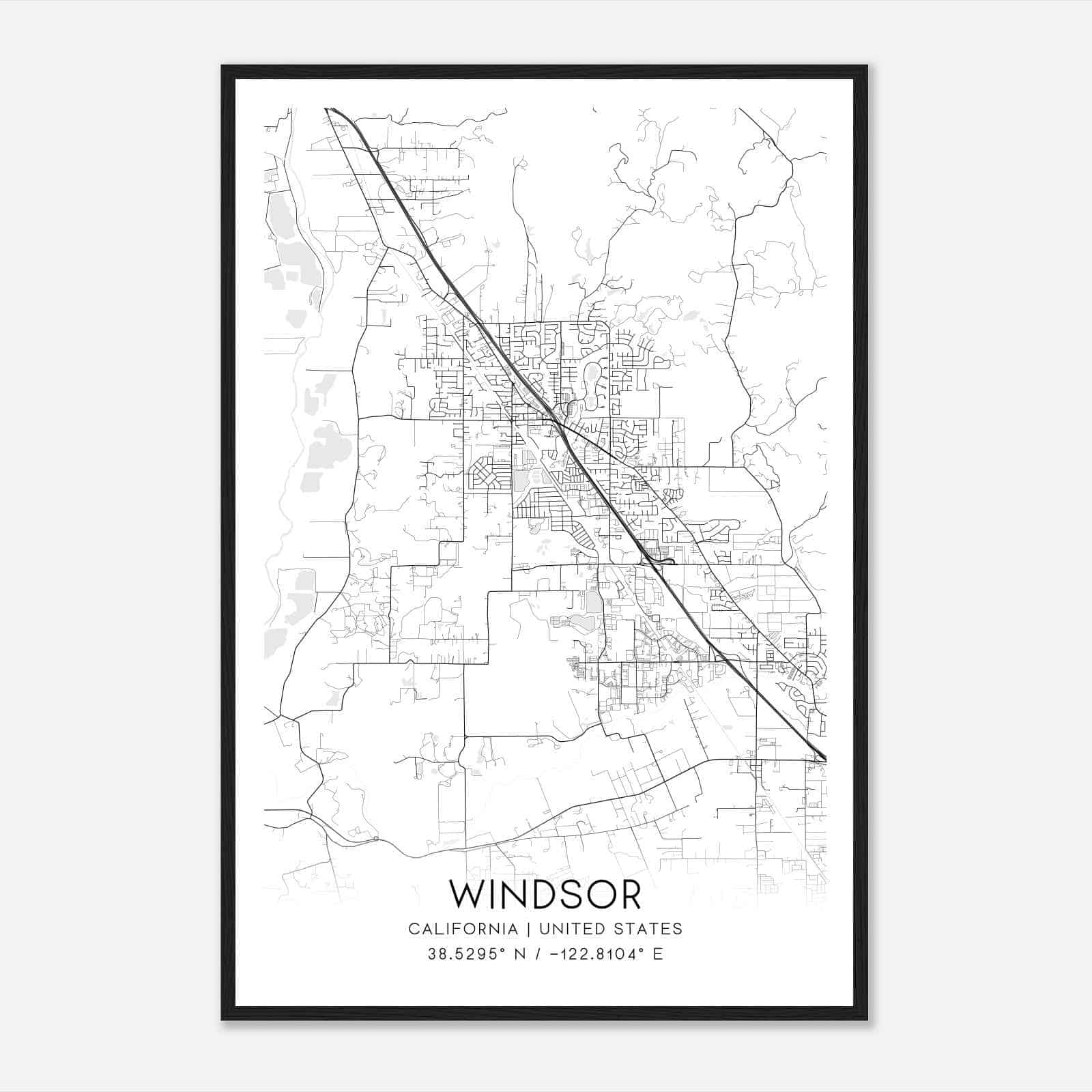 Windsor California Map Poster, Modern Home Decor Wall Art Print