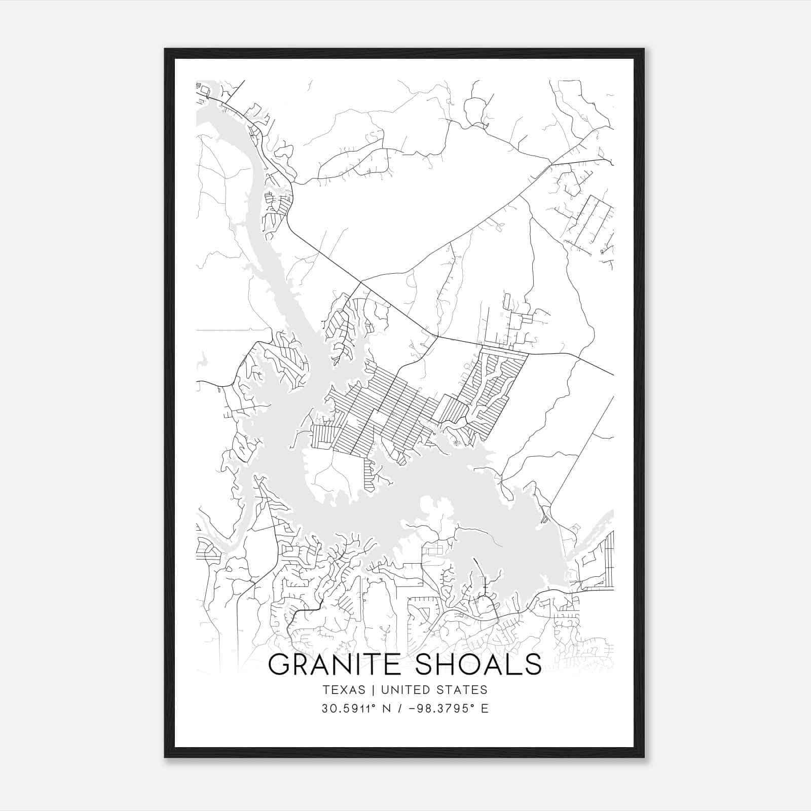 Granite Shoals Texas Map Poster, Modern Home Decor Wall Art Print