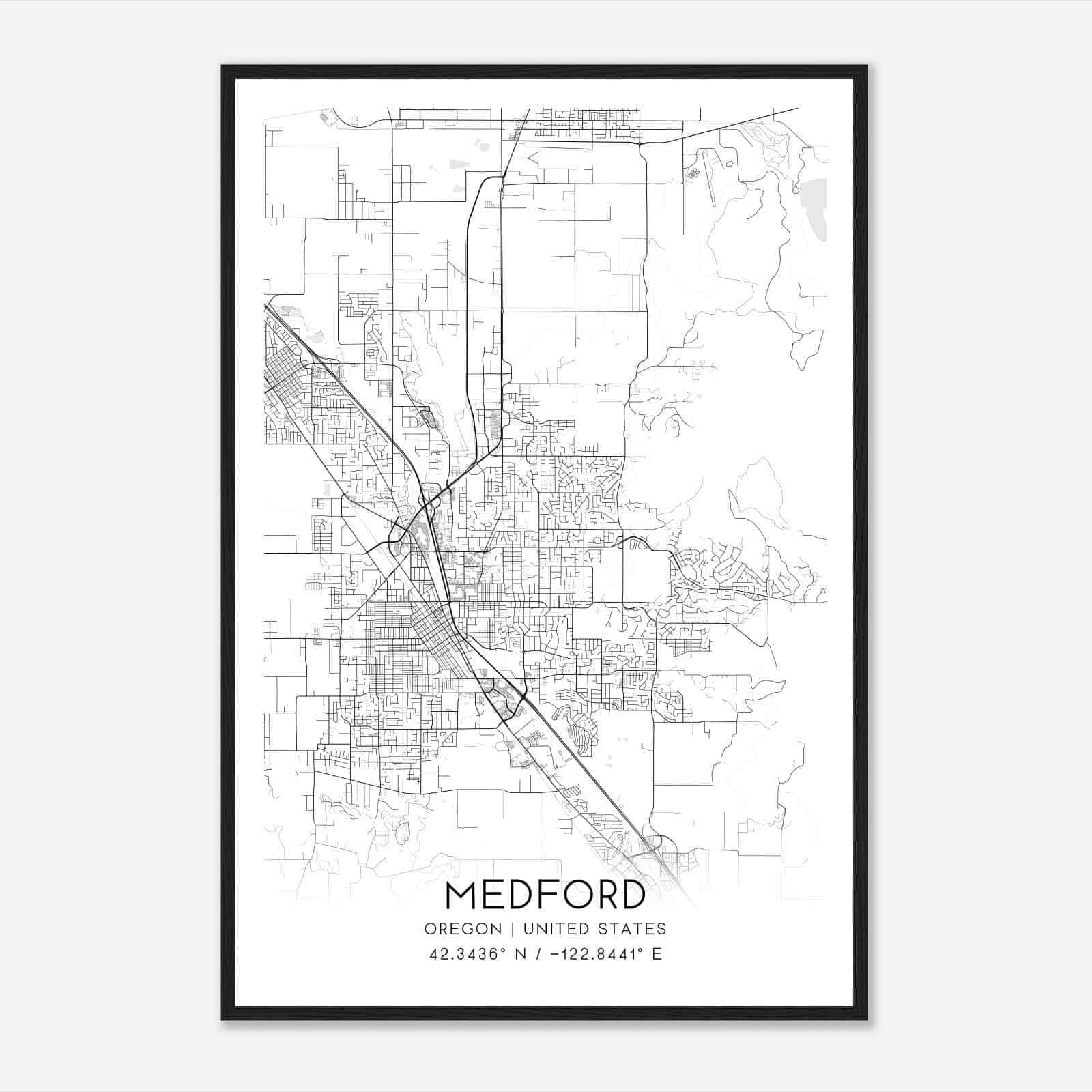 Medford Oregon Map Poster, Modern Home Decor Wall Art Print