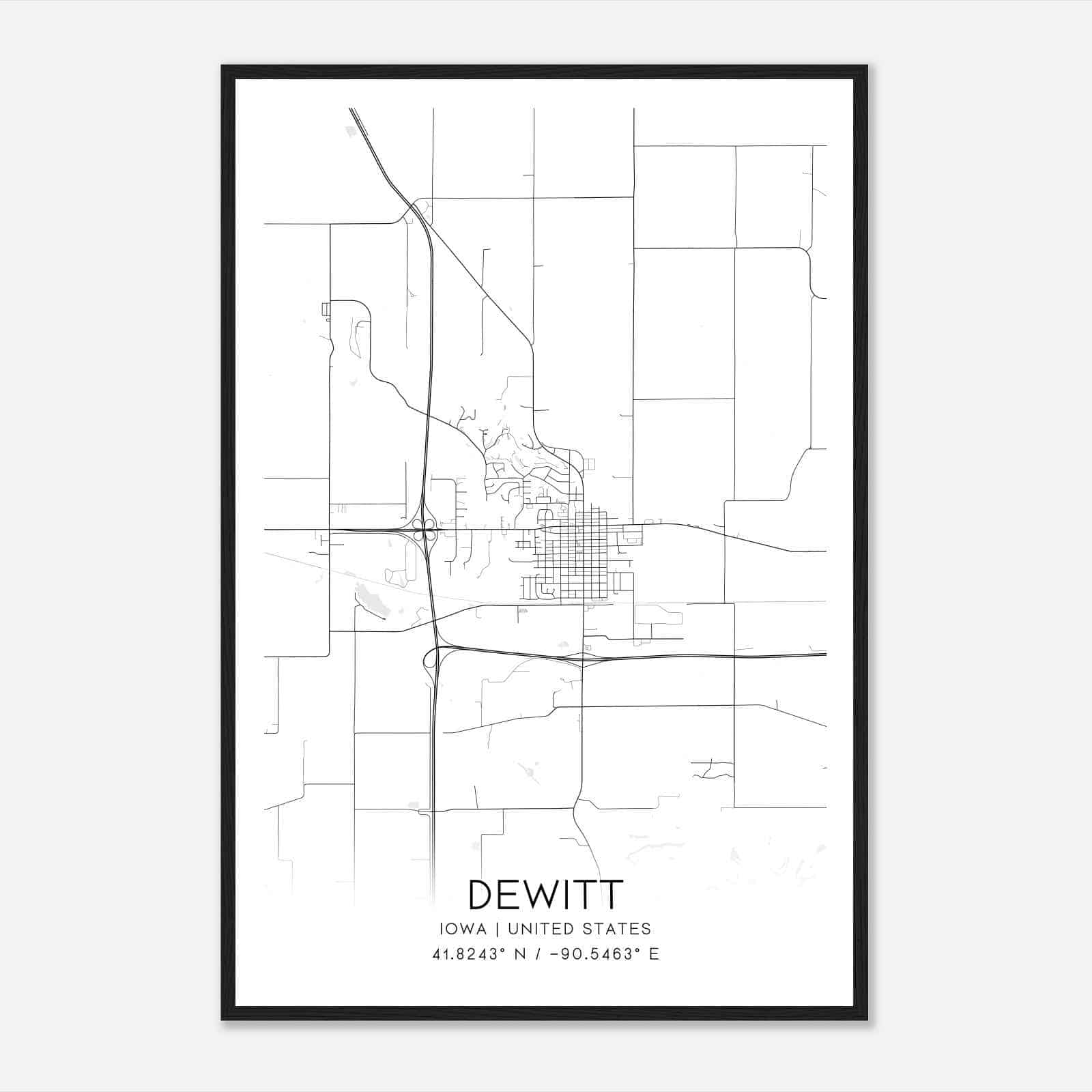 DeWitt Iowa Map Poster, Modern Home Decor Wall Art Print DeWitt Iowa Map Poster, Modern Home Decor Wall Art Print