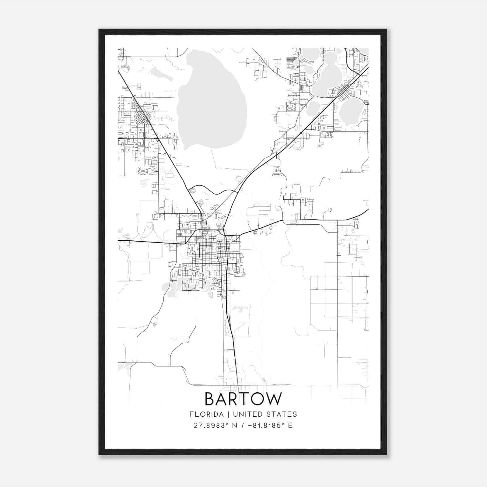 Bartow Florida Map Poster, Modern Home Decor Wall Art Print