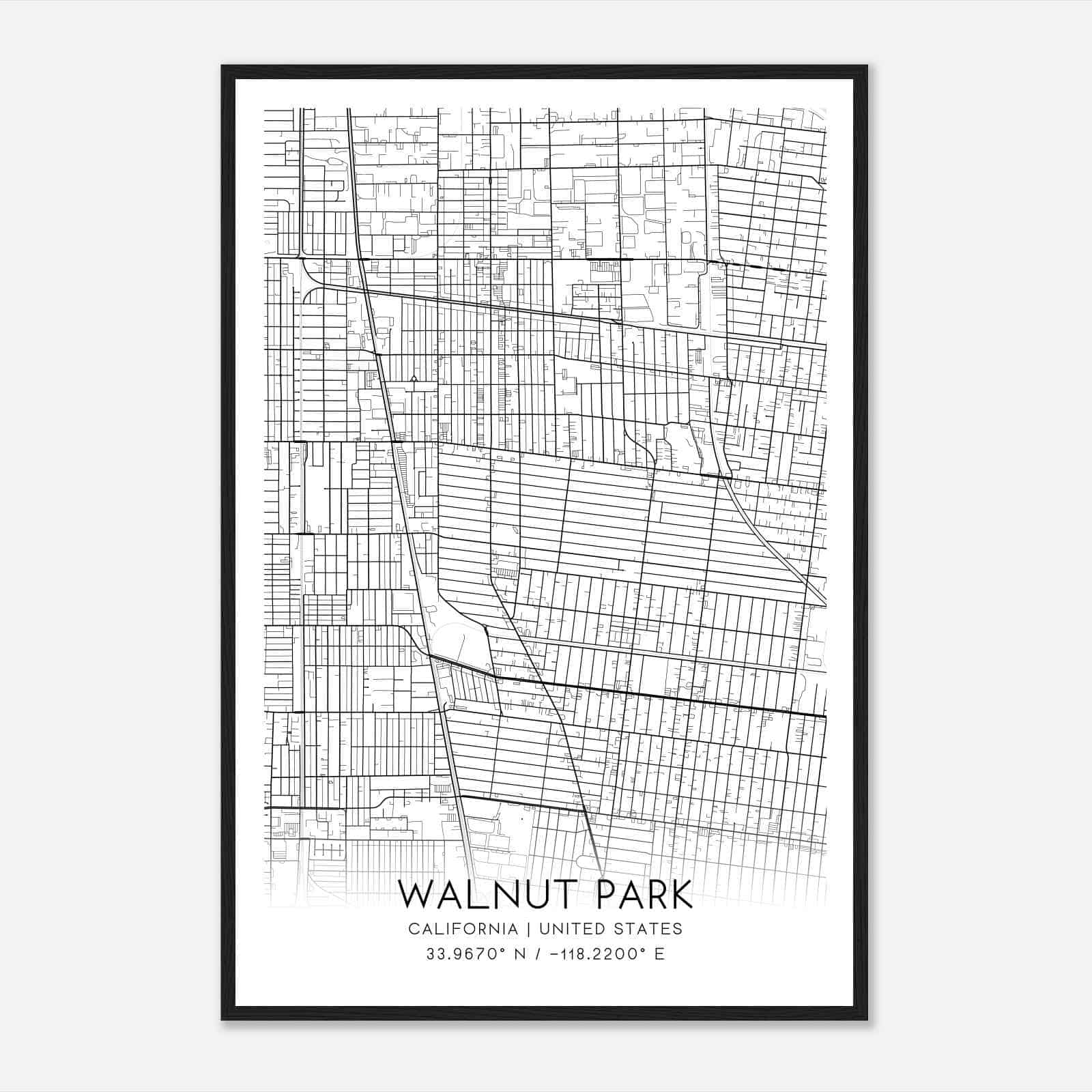 Walnut Park California Map Poster, Modern Home Decor Wall Art Print