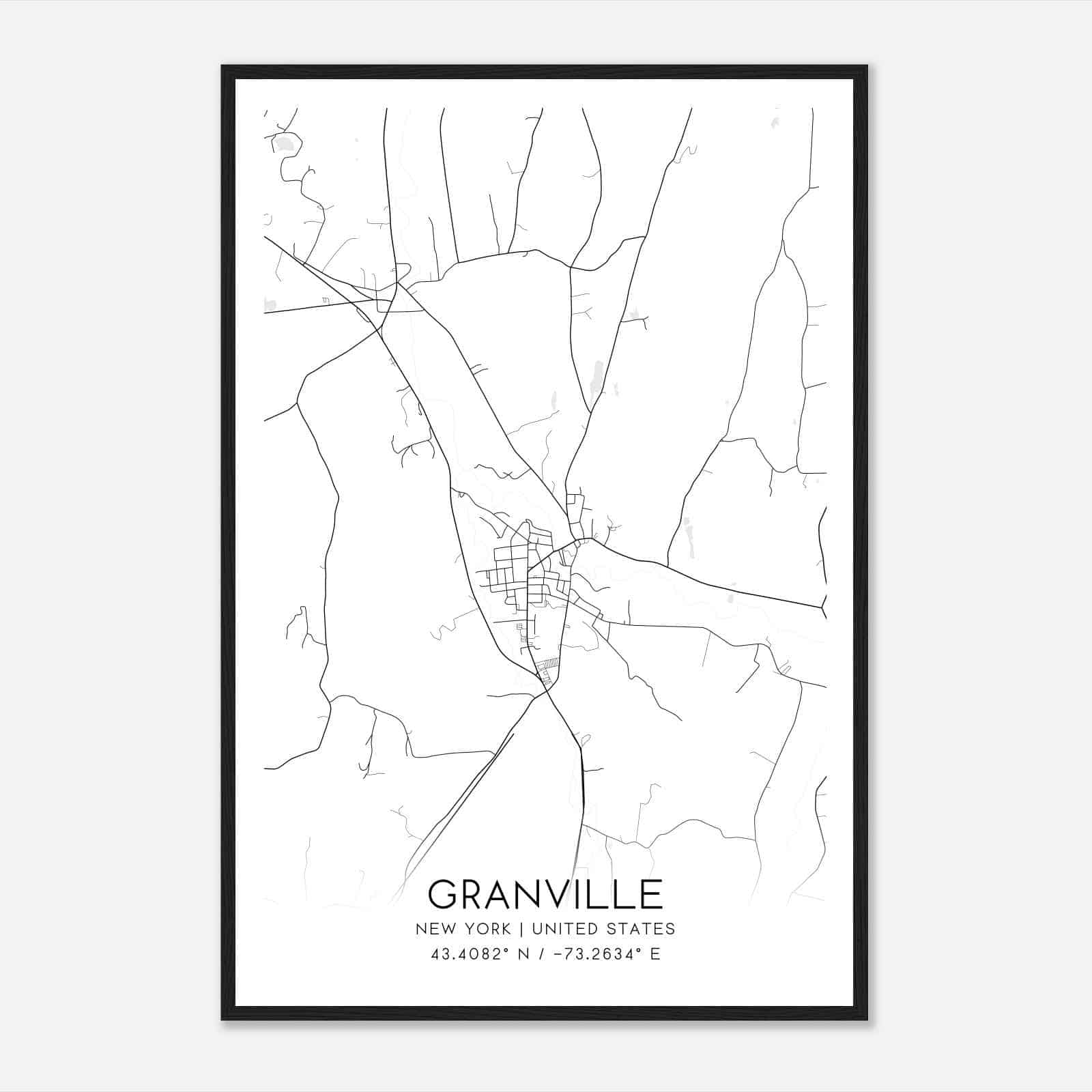 Granville New York Map Poster, Modern Home Decor Wall Art Print