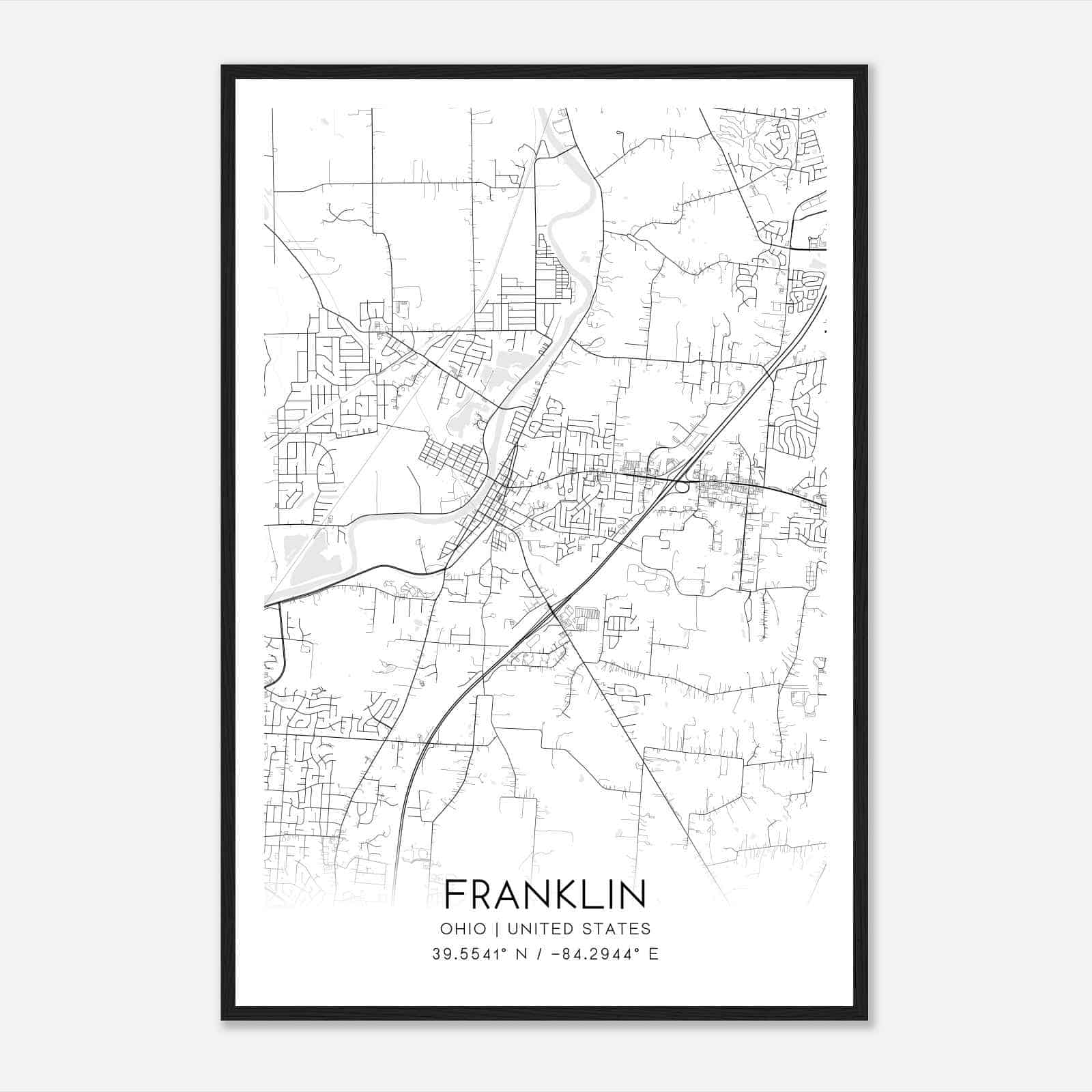 Franklin Ohio Map Poster, Modern Home Decor Wall Art Print
