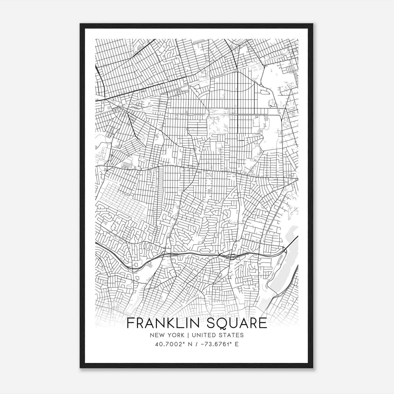 Franklin Square New York Map Poster, Modern Home Decor Wall Art Print
