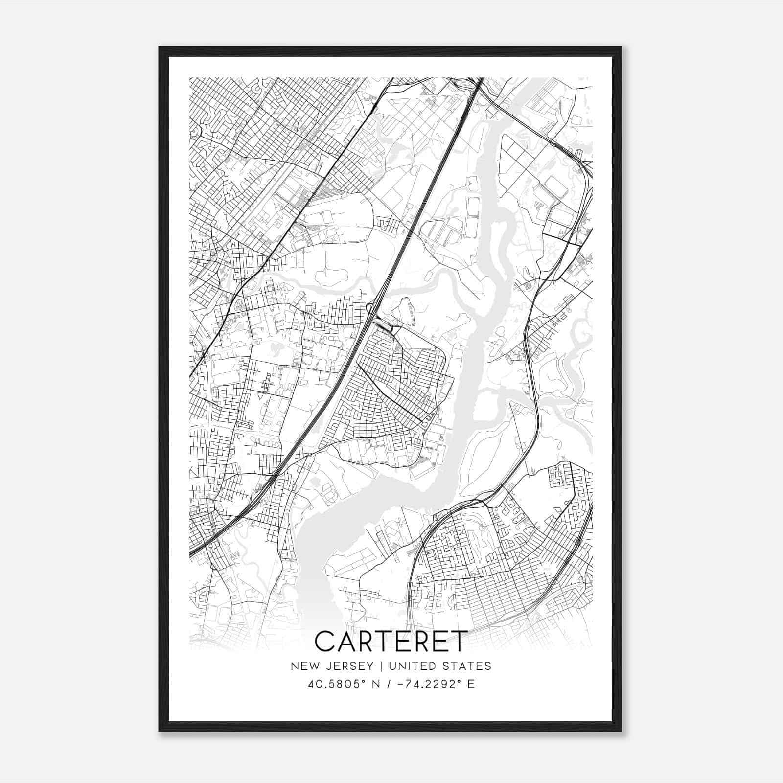 Carteret New Jersey Map Poster, Modern Home Decor Wall Art Print