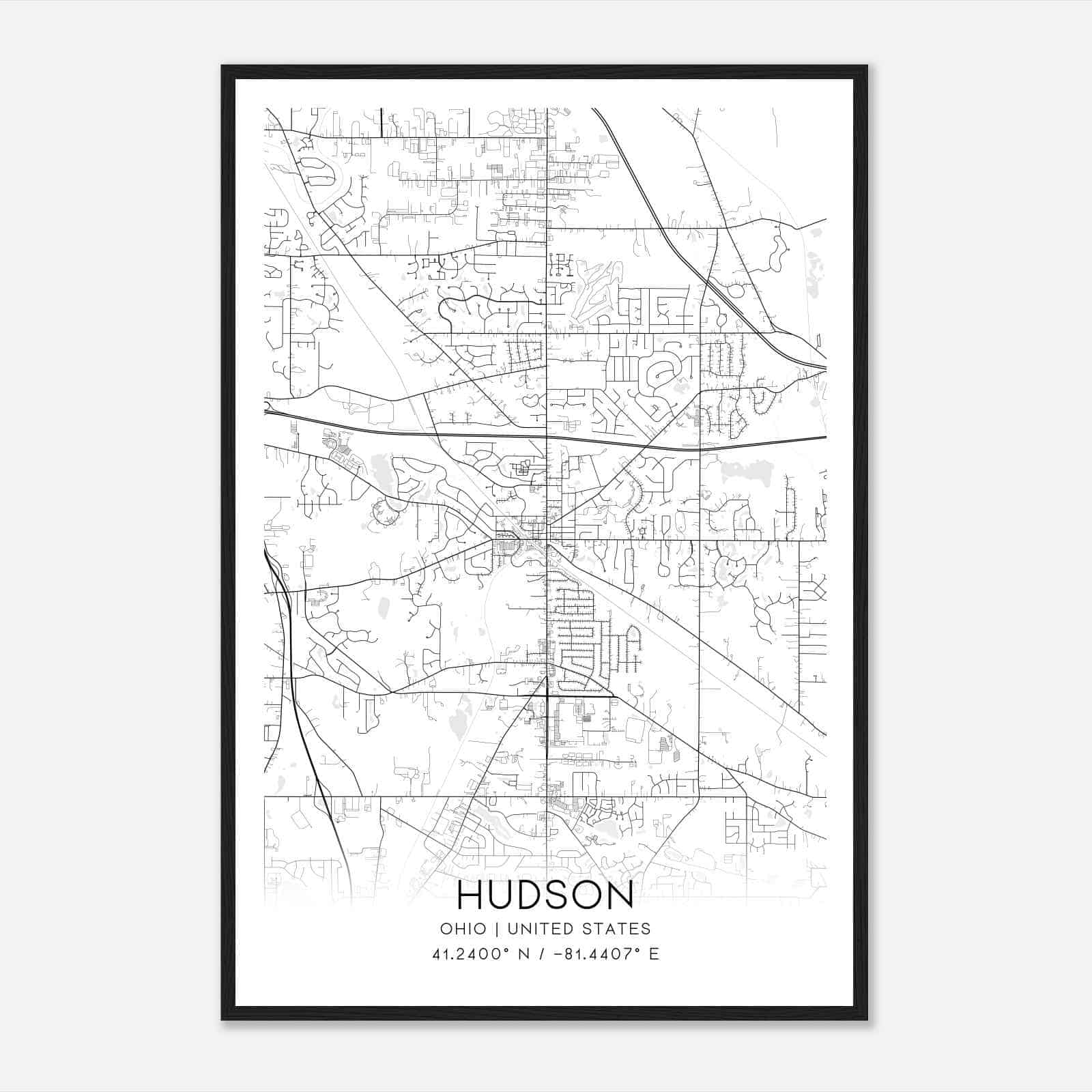 Hudson Ohio Map Poster, Modern Home Decor Wall Art Print