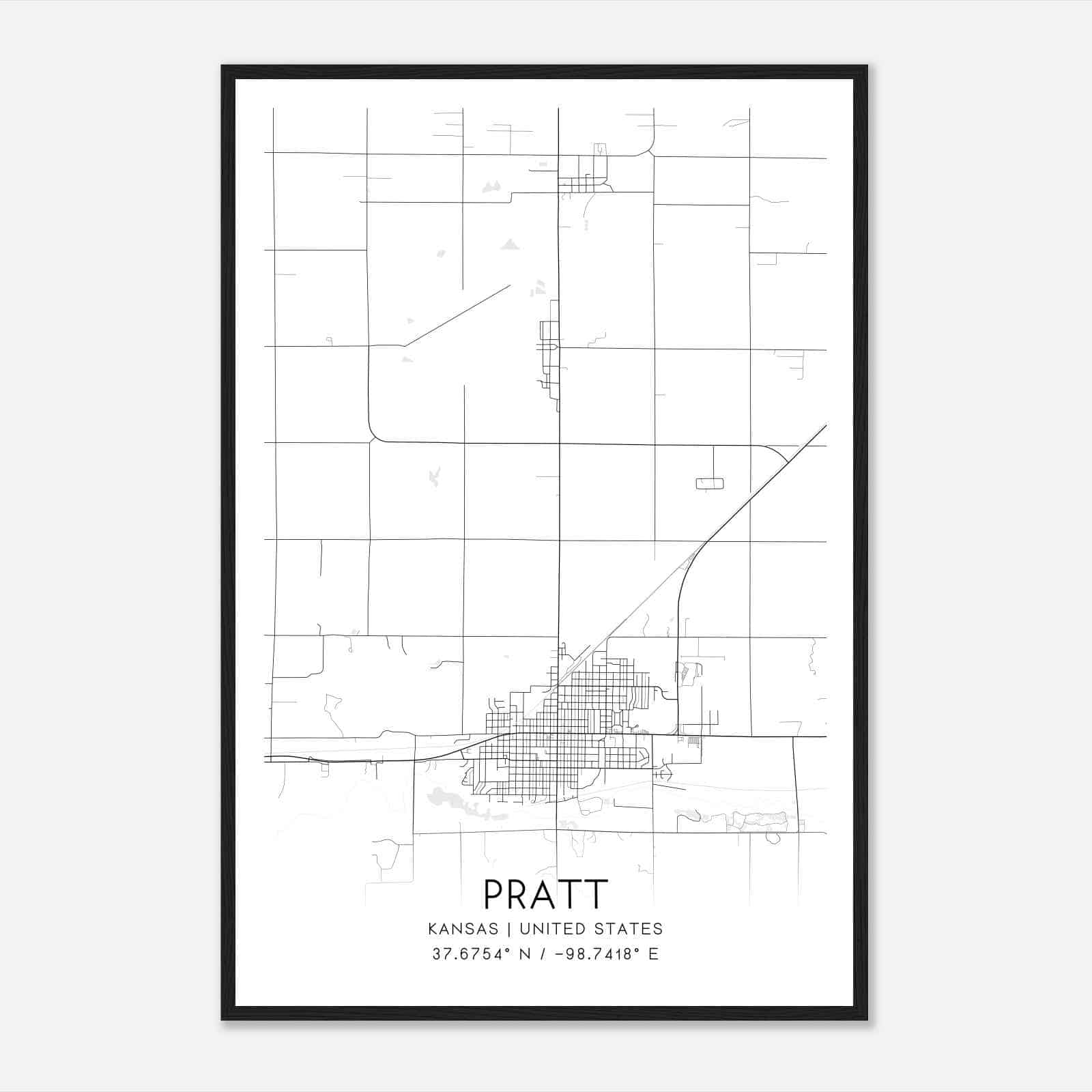 Pratt Kansas Map Poster, Modern Home Decor Wall Art Print