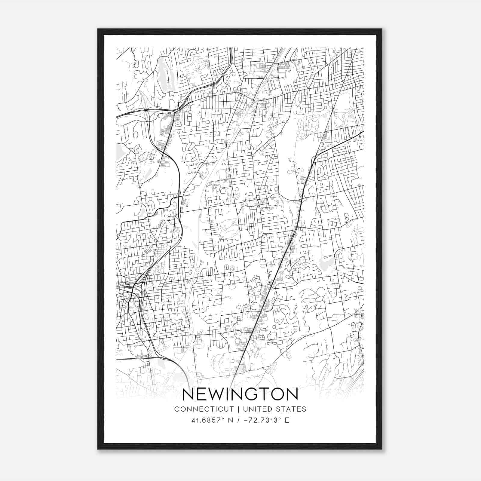 Newington Connecticut Map Poster, Modern Home Decor Wall Art Print