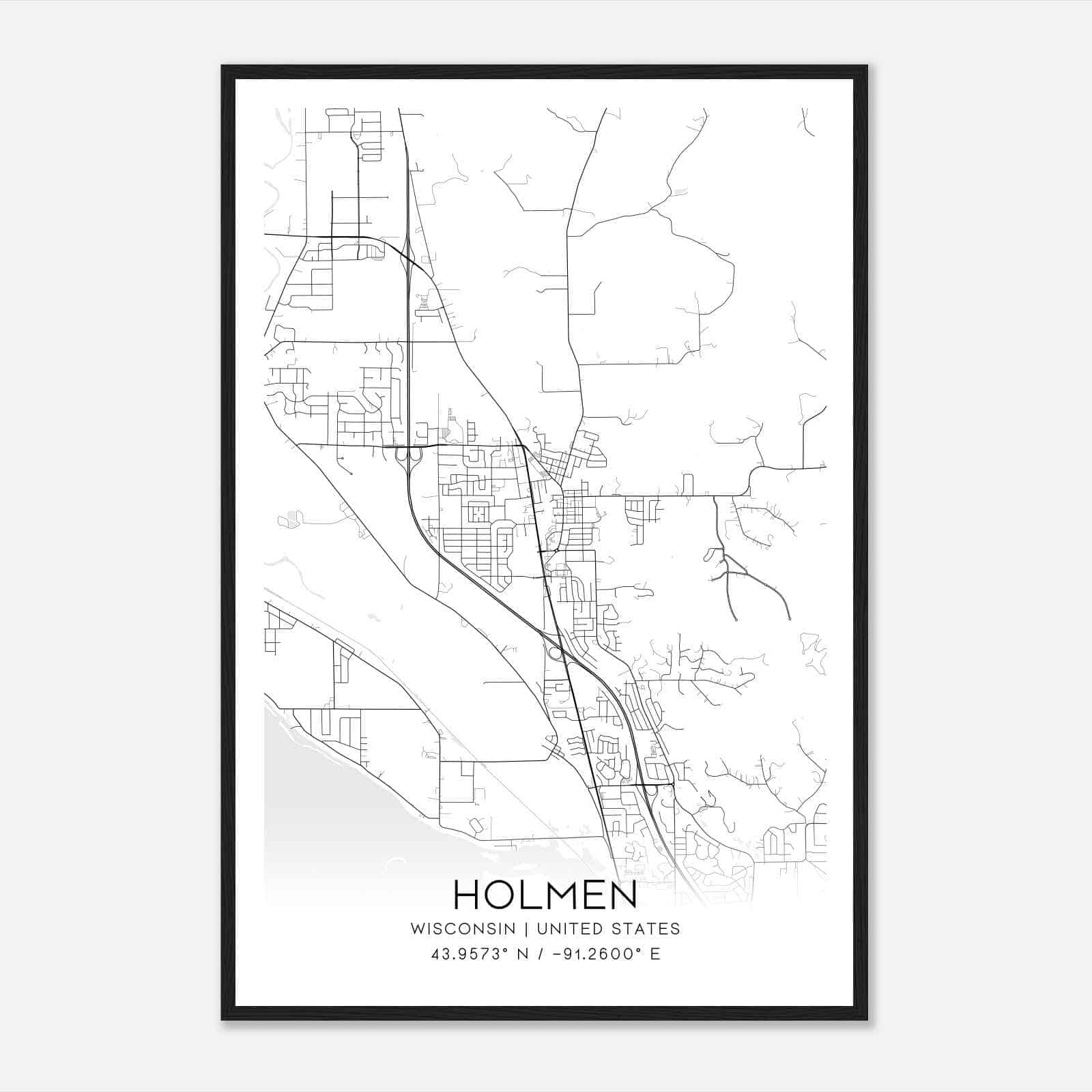 Holmen Wisconsin Map Poster, Modern Home Decor Wall Art Print