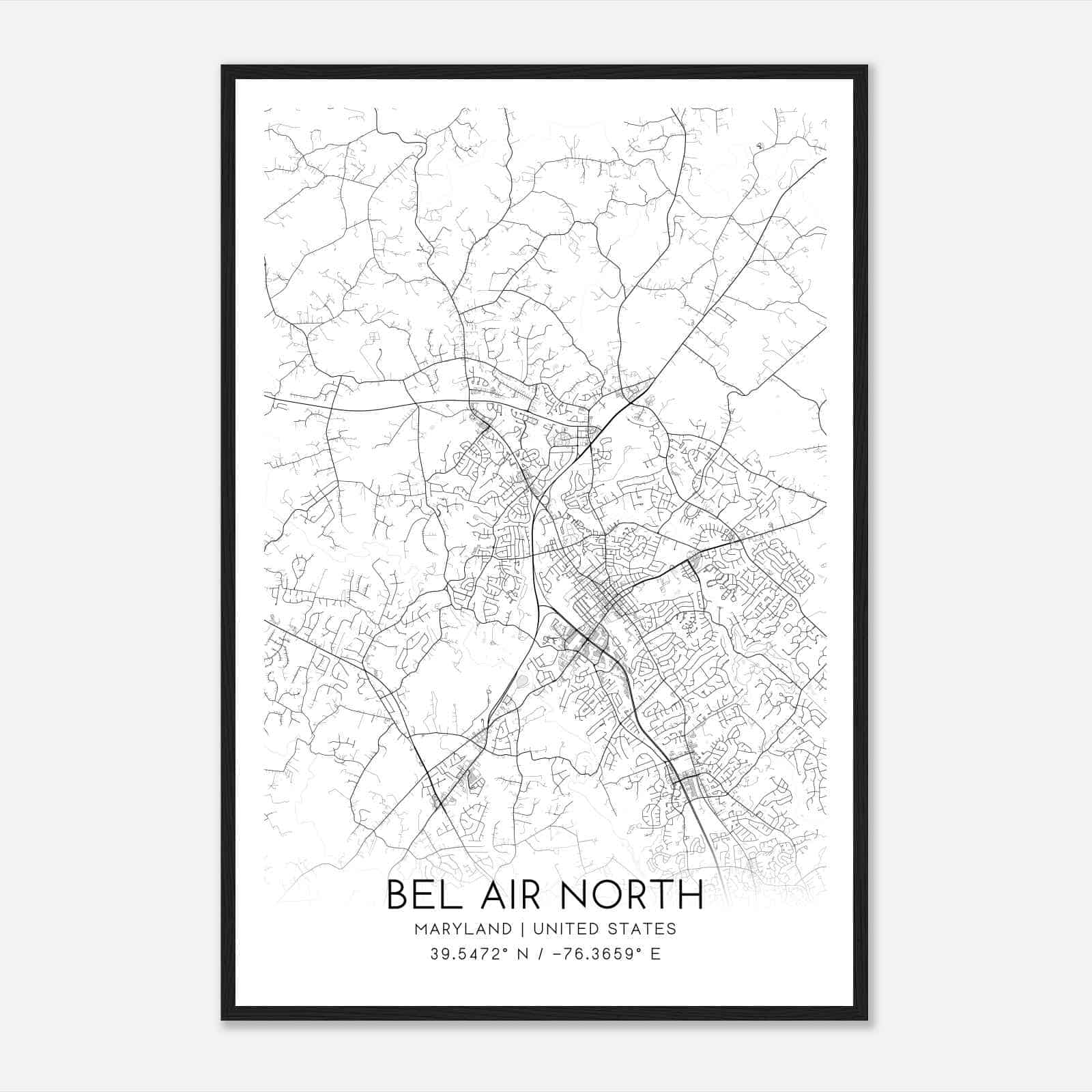 Bel Air North Maryland Map Poster, Modern Home Decor Wall Art Print