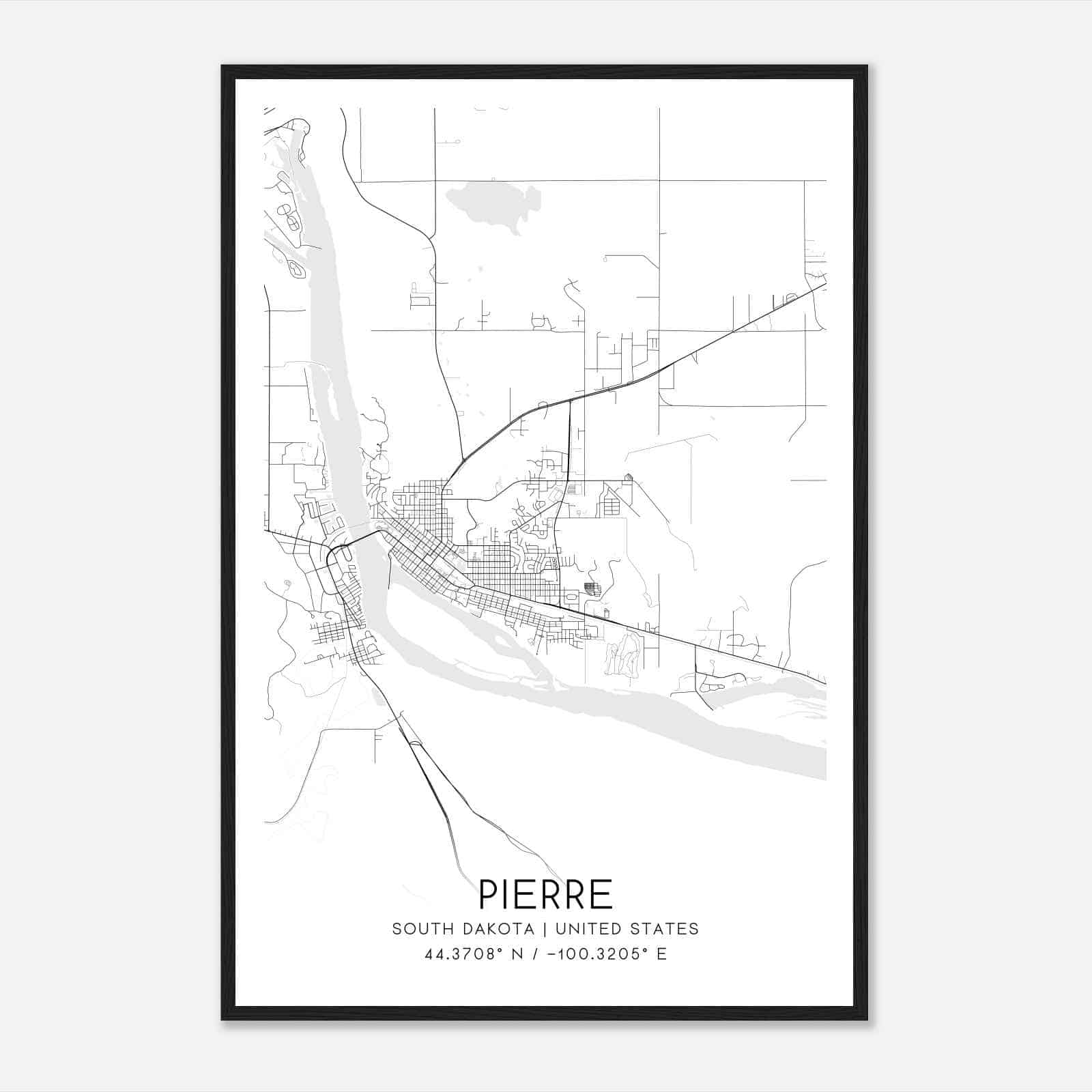 Pierre South Dakota Map Poster, Modern Home Decor Wall Art Print