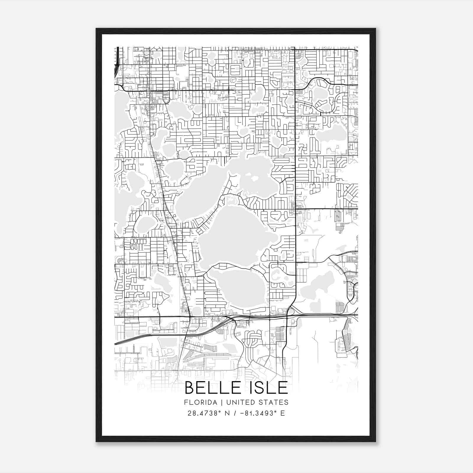 Belle Isle Florida Map Poster, Modern Home Decor Wall Art Print