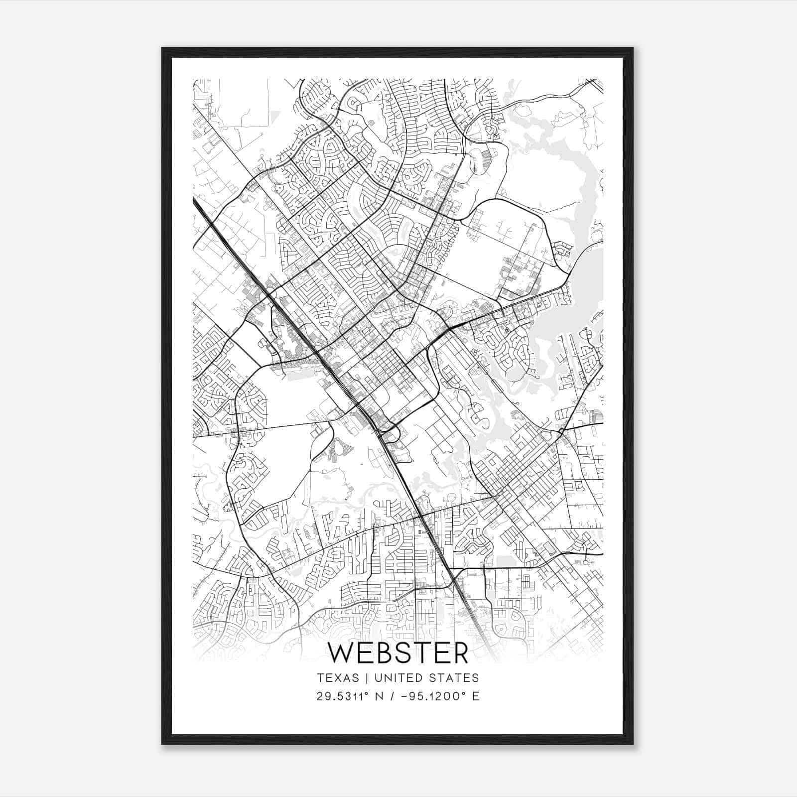 Webster Texas Map Poster, Modern Home Decor Wall Art Print Webster Texas Map Poster, Modern Home Decor Wall Art Print