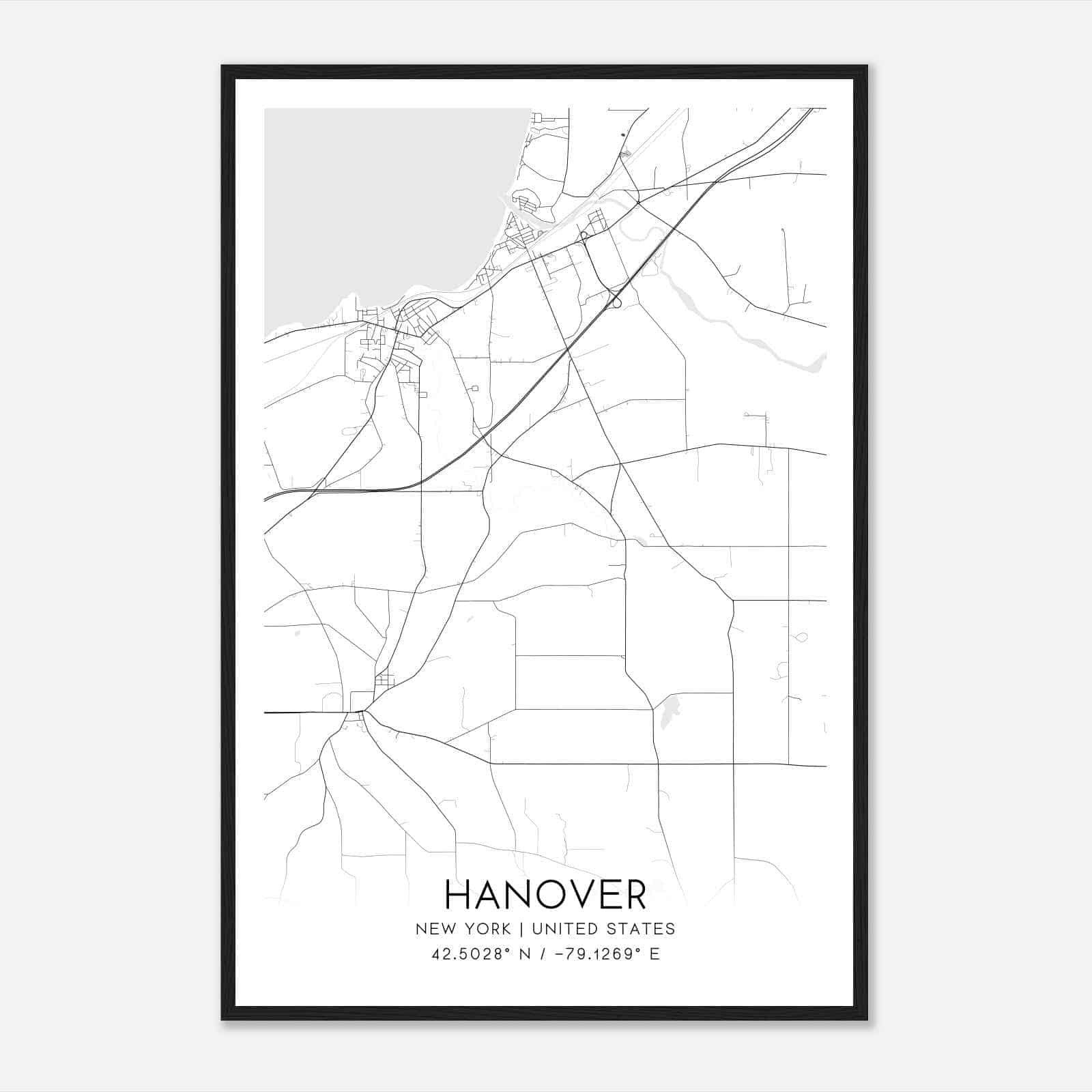 Hanover New York Map Poster, Modern Home Decor Wall Art Print