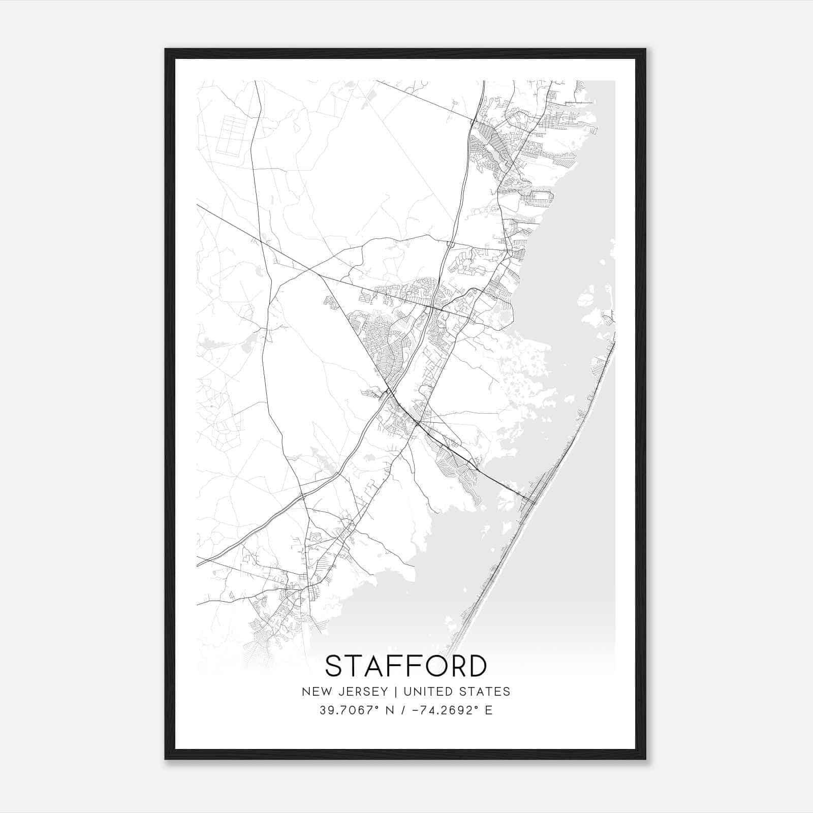 Stafford New Jersey Map Poster, Modern Home Decor Wall Art Print