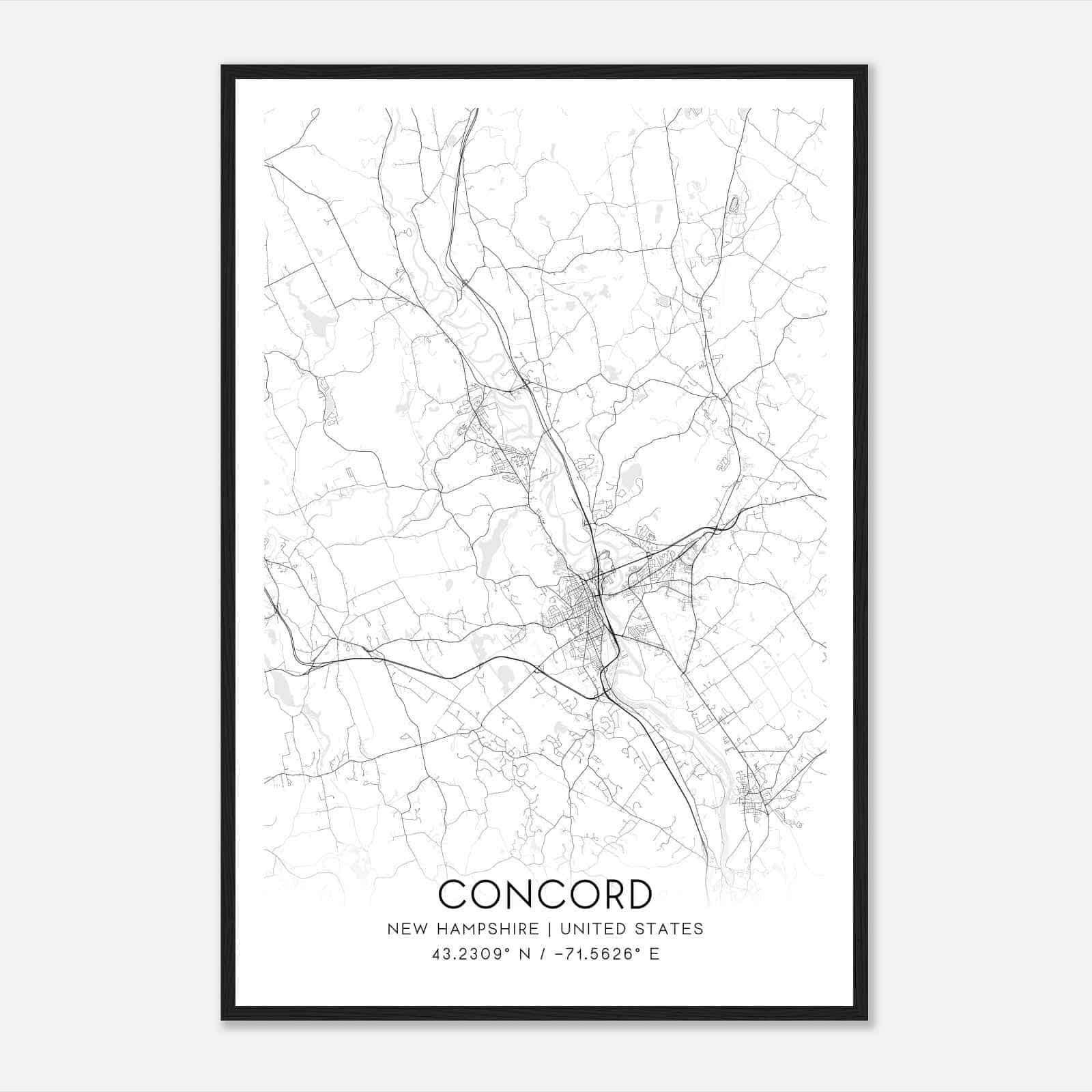 Concord New Hampshire Map Poster, Modern Home Decor Wall Art Print