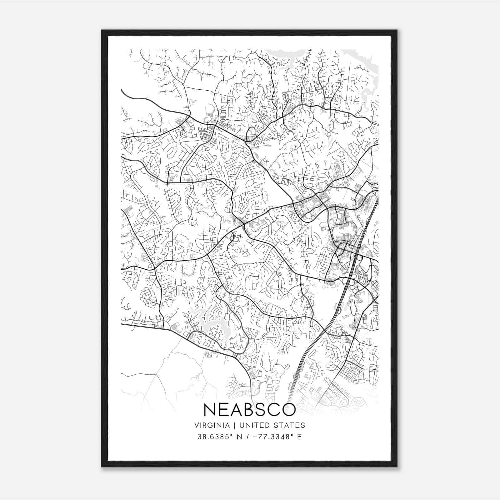 Neabsco Virginia Map Poster, Modern Home Decor Wall Art Print