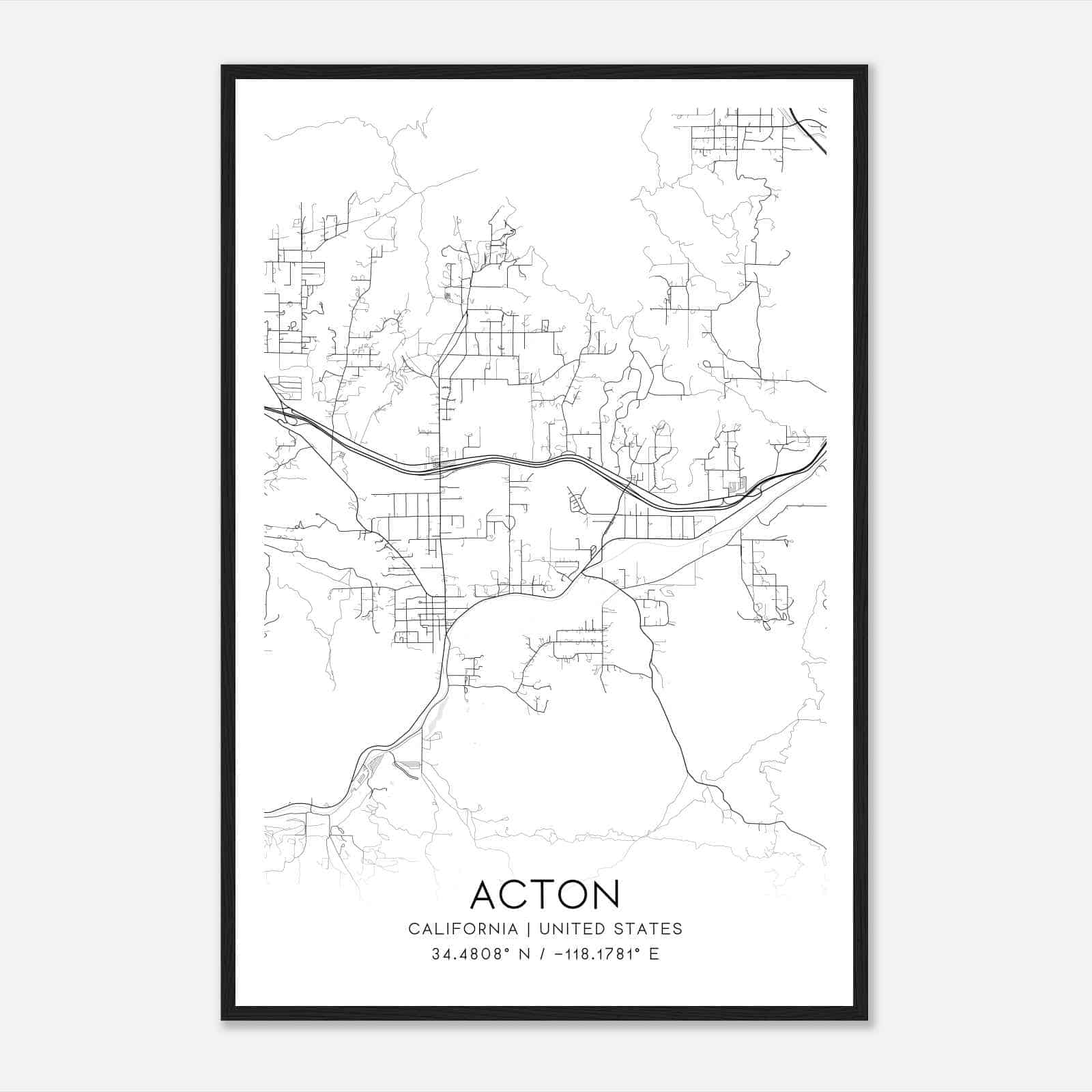 Acton California Map Poster, Modern Home Decor Wall Art Print