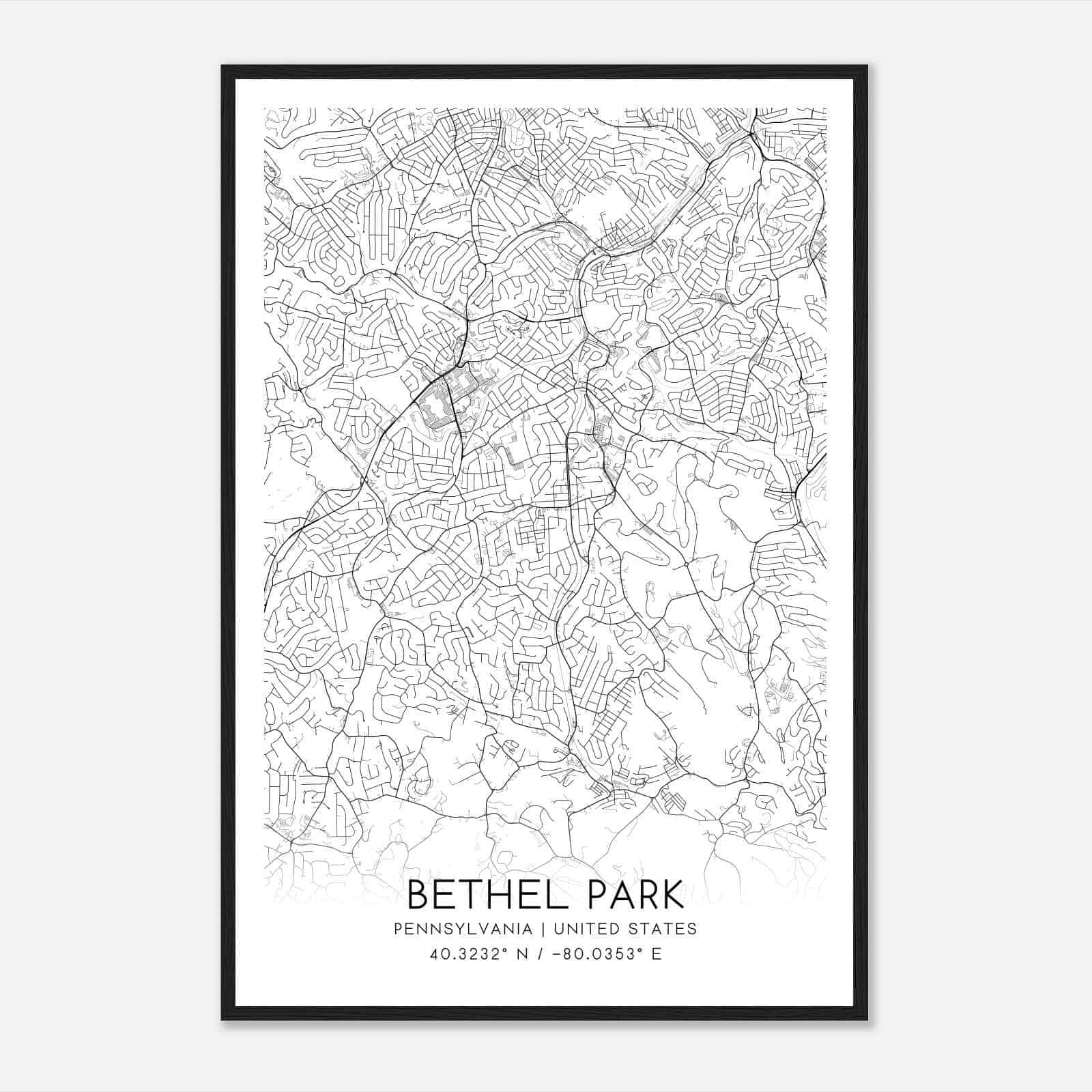 Bethel Park Pennsylvania Map Poster, Modern Home Decor Wall Art Print