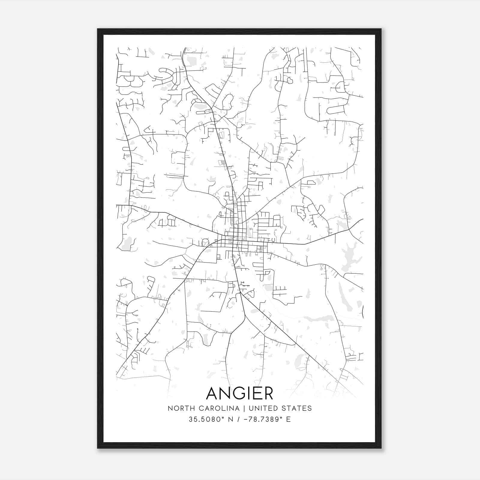 Angier North Carolina Map Poster, Modern Home Decor Wall Art Print