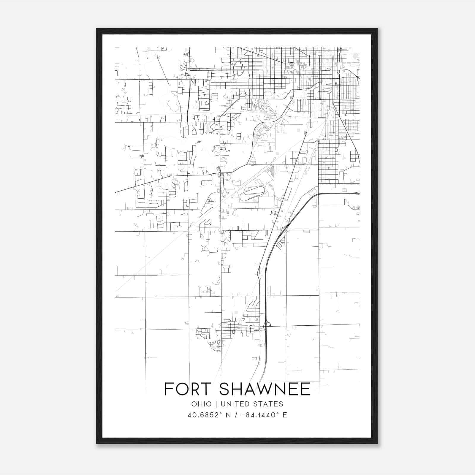 Fort Shawnee Ohio Map Poster, Modern Home Decor Wall Art Print