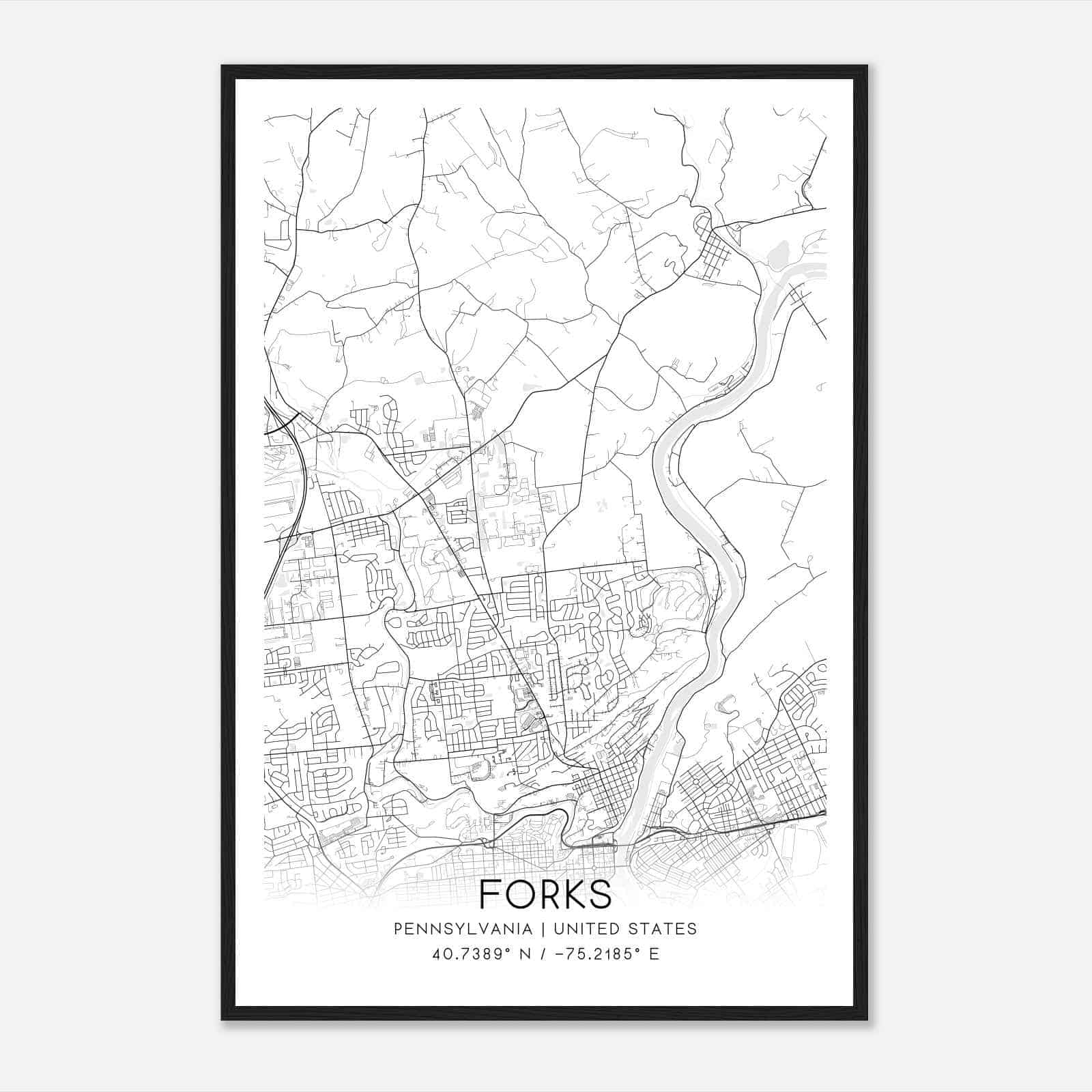 Forks Pennsylvania Map Poster, Modern Home Decor Wall Art Print